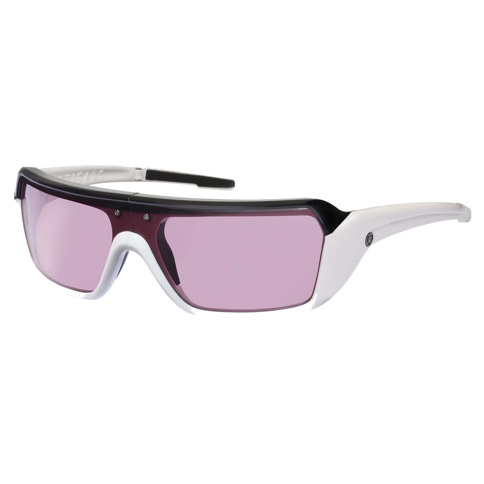Popticals, Premium Compact Sunglasses, PopStorm, 200060-WBPS, Standard Sunglasses, Gloss Black/White Frame, Purple Golf Lenses, Glam View