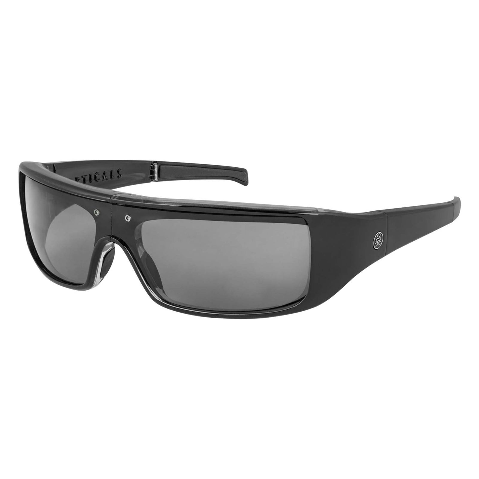 Popticals, Premium Compact Sunglasses, PopGear, 040050-BLGP, Polarized Sunglasses, Gloss Black over Crystal Frame , Gray Lenses, Glam View