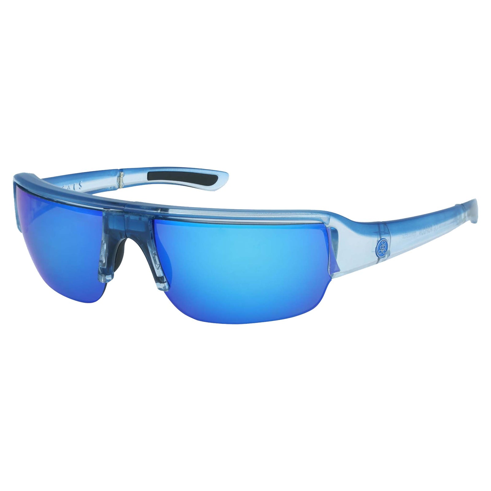 Popticals, Premium Compact Sunglasses, PopGun, 030010-BFUN, Polarized Sunglasses, Gloss Blue/Clear Crystal Frame, Gray Lenses w/Blue Mirror Finish, Glam View