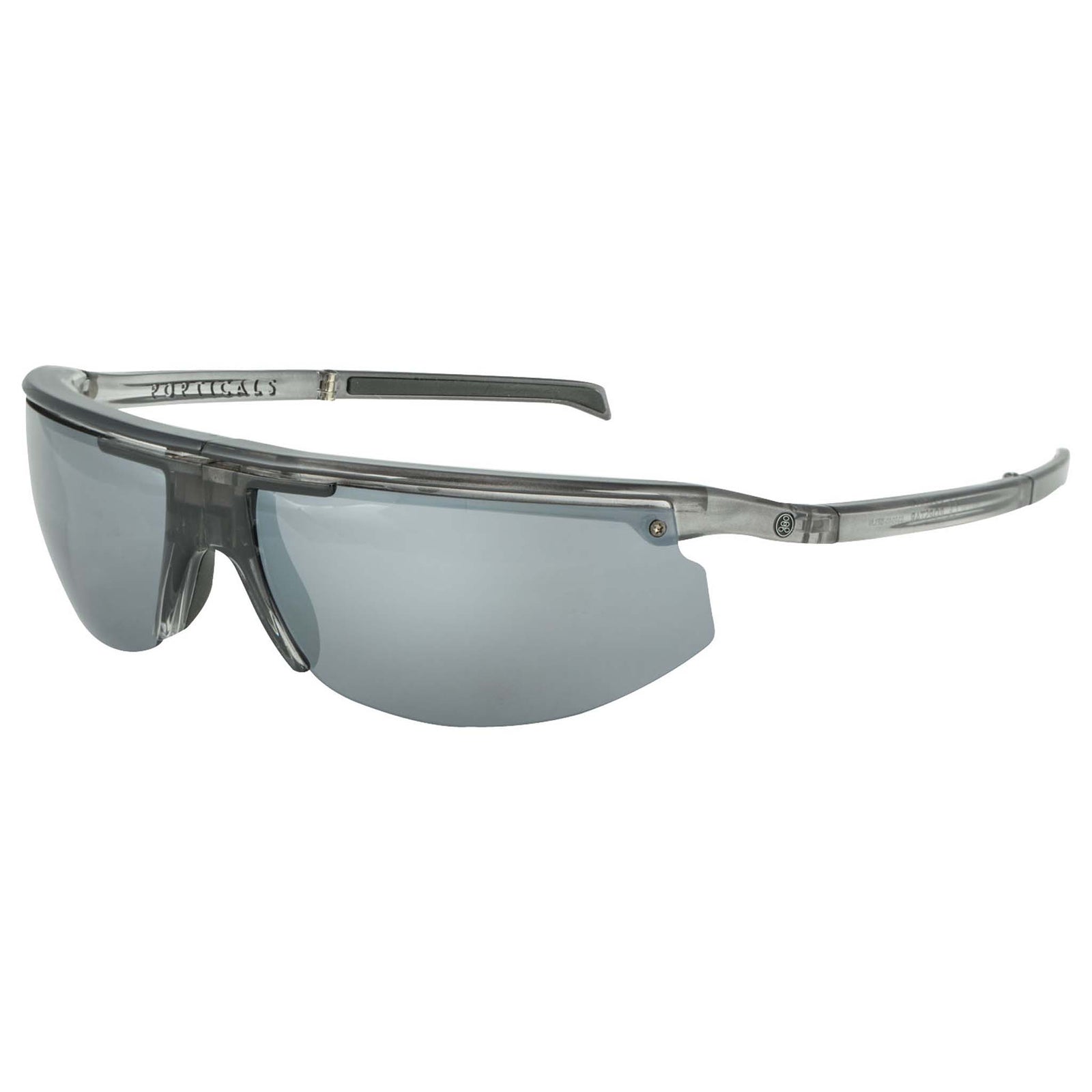Popticals, Premium Compact Sunglasses, PopStar, 030040-SFLN, Polarized Sunglasses, Gloss Smoke/Clear Crystal Frame, Gray Lenses w/Silver Mirror Finish, Glam View