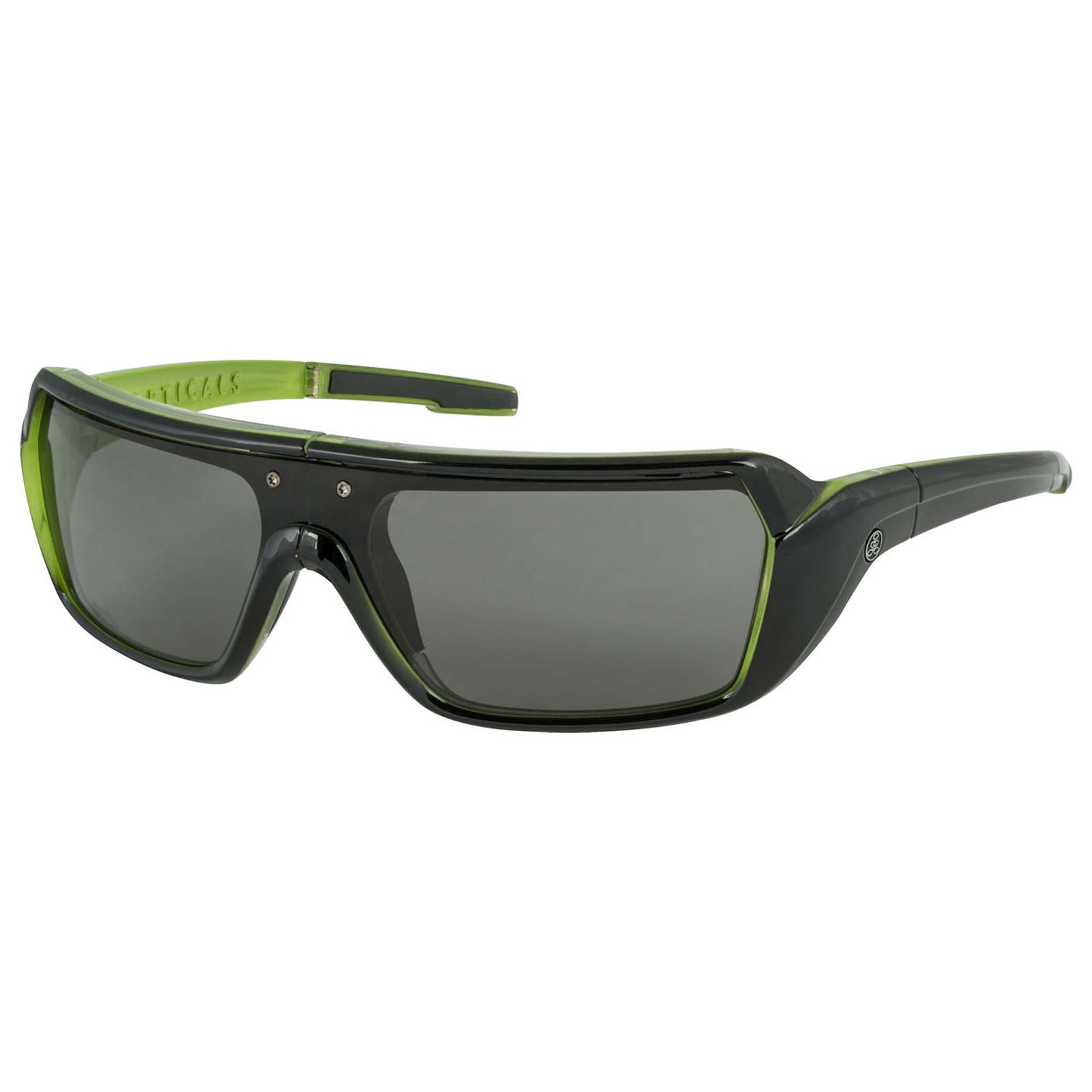 Popticals, Premium Compact Sunglasses, PopStorm, 010060-GLGP, Polarized Sunglasses, Gloss Black/Green Crystal Frame, Gray Lenses, Glam View
