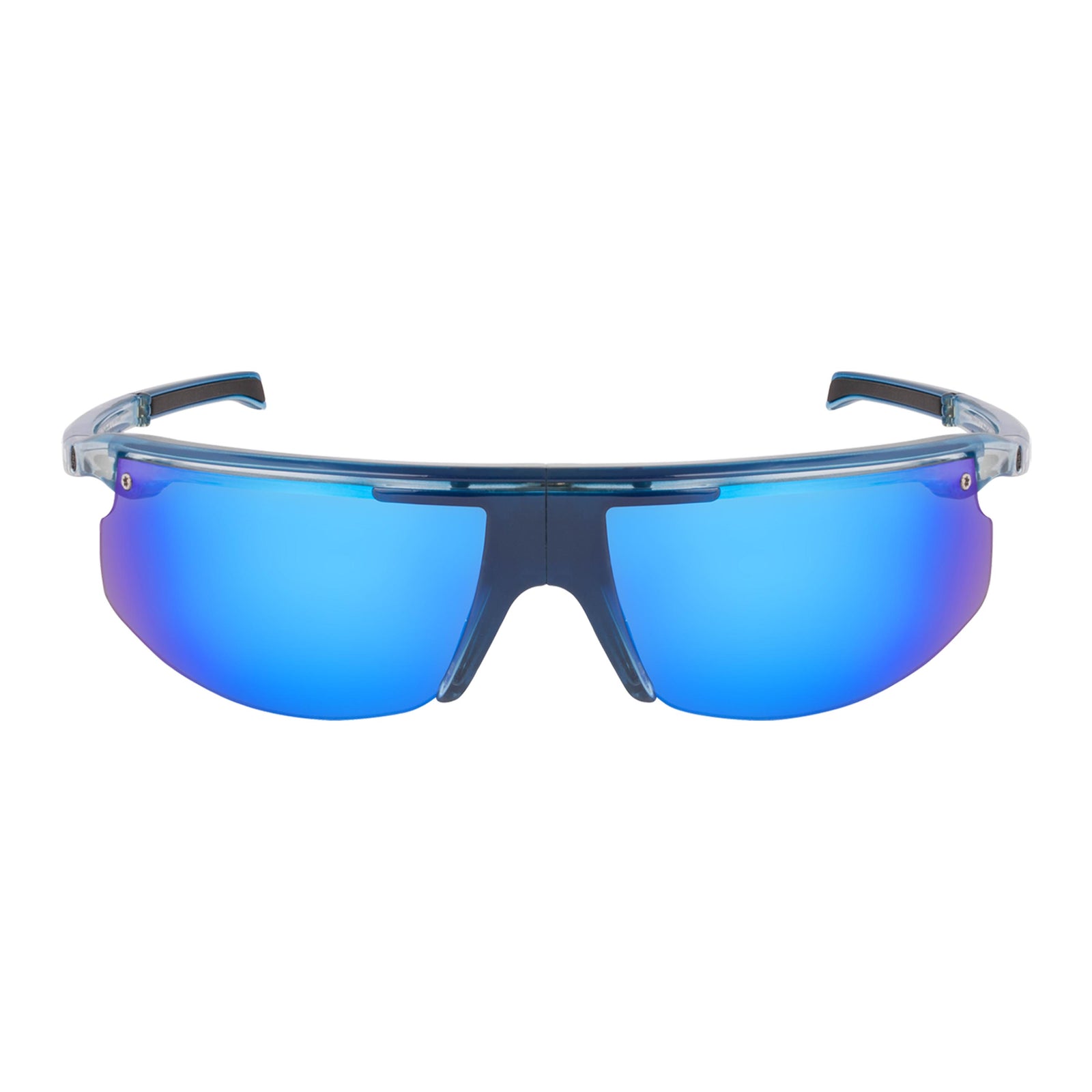 Popticals, Premium Compact Sunglasses, PopStar, 030040-BFUN, Polarized Sunglasses, Gloss Blue/Clear Crystal Frame, Gray Lenses w/Blue Mirror Finish, Small, Front View