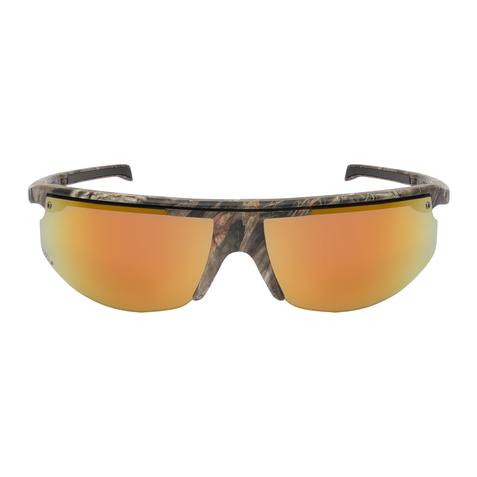 Popticals, Premium Compact Sunglasses, PopStar, 010040-MCON, Polarized Sunglasses, Matte Mossy Oak Break-Up Frame, Gray Lenses w/Orange Mirror Finish, Front View