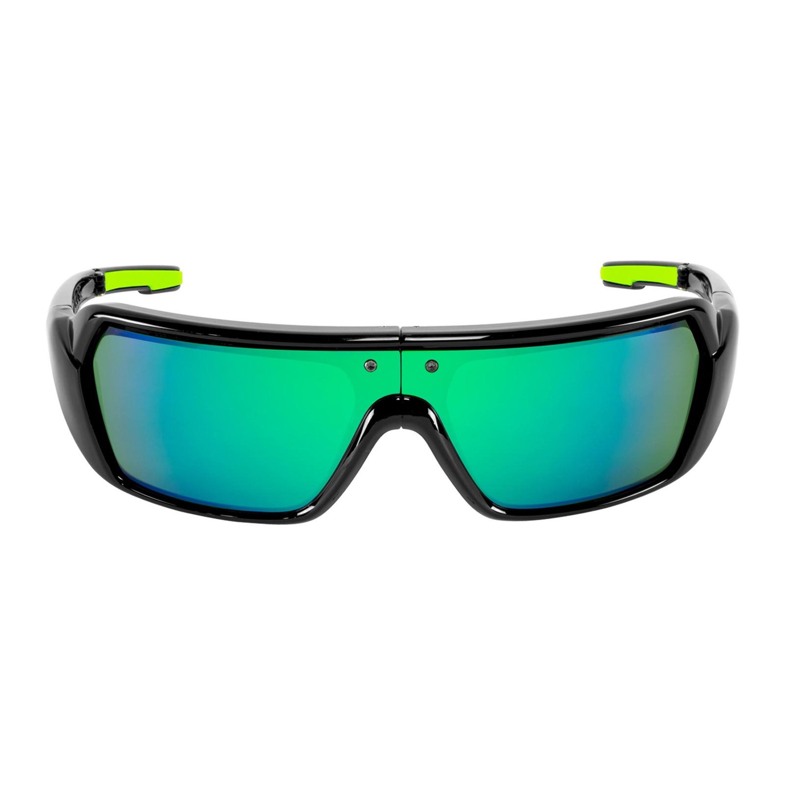 Popticals, Premium Compact Sunglasses, PopStorm, 010060-BGEO, Standard Sunglasses, Gloss Black Frame, Gray Lenses w/Green Mirror Finish, Front View