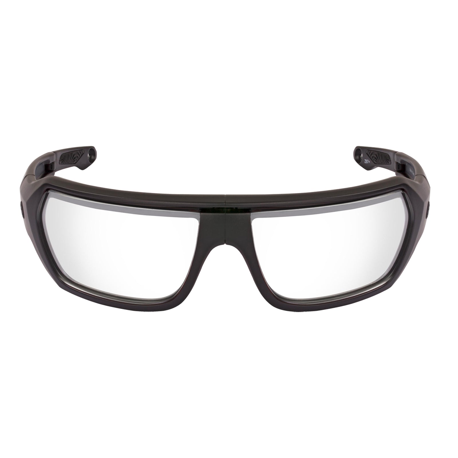 Popticals, Premium Compact Sunglasses, PopZulu, 600010-BMXZ, Standard Sunglasses, Matte Black Frame, Clear Opx Lenses, Front View