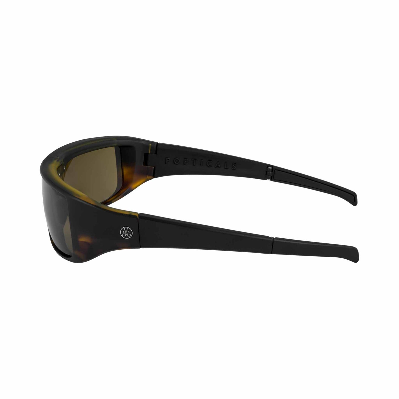 Popticals, Premium Compact Sunglasses, PopGear, 010050-AUNP, Polarized Sunglasses, Matte Black Tortoise, Brown Lenses, Side View