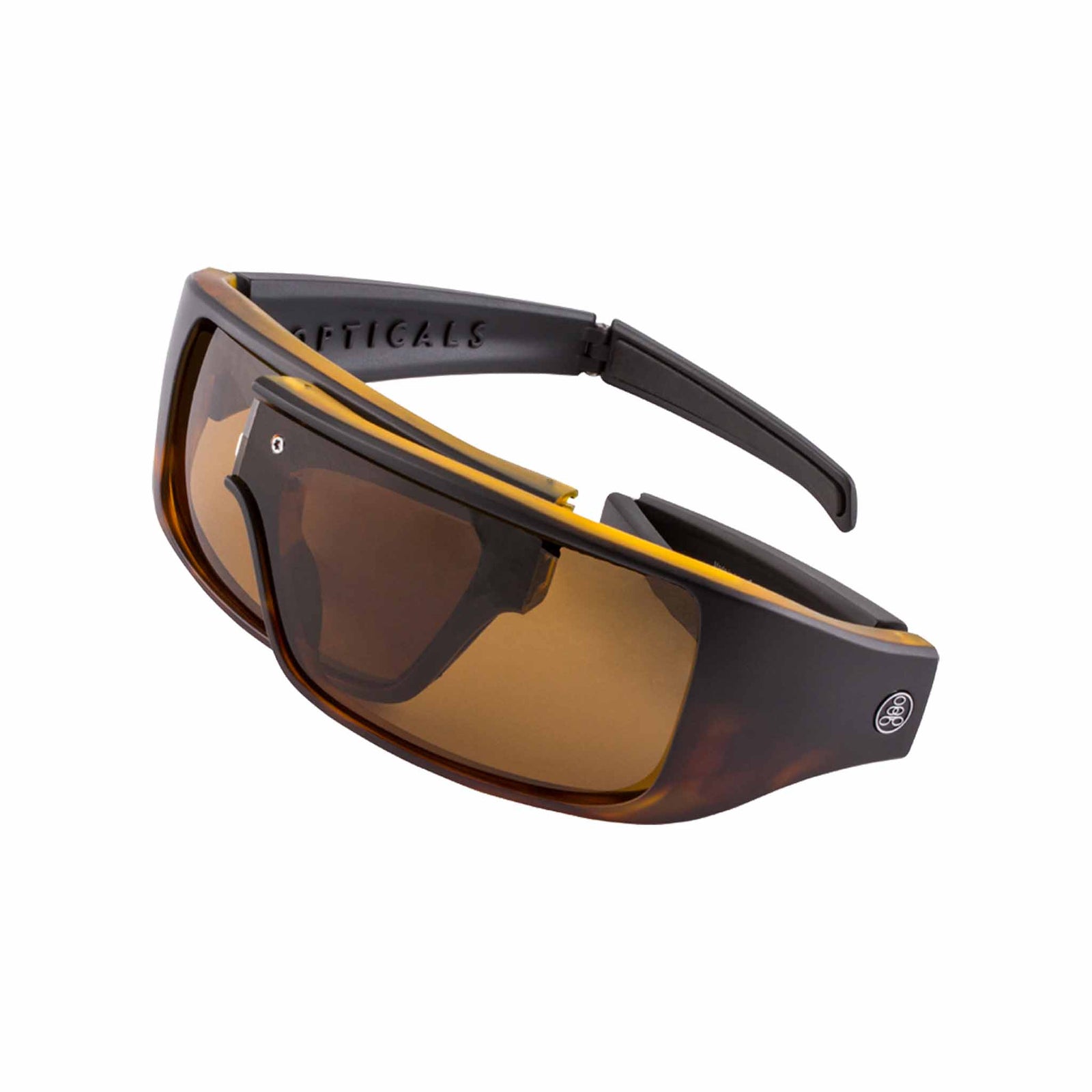 Popticals, Premium Compact Sunglasses, PopGear, 010050-AUNP, Polarized Sunglasses, Matte Black Tortoise, Brown Lenses, Spider View