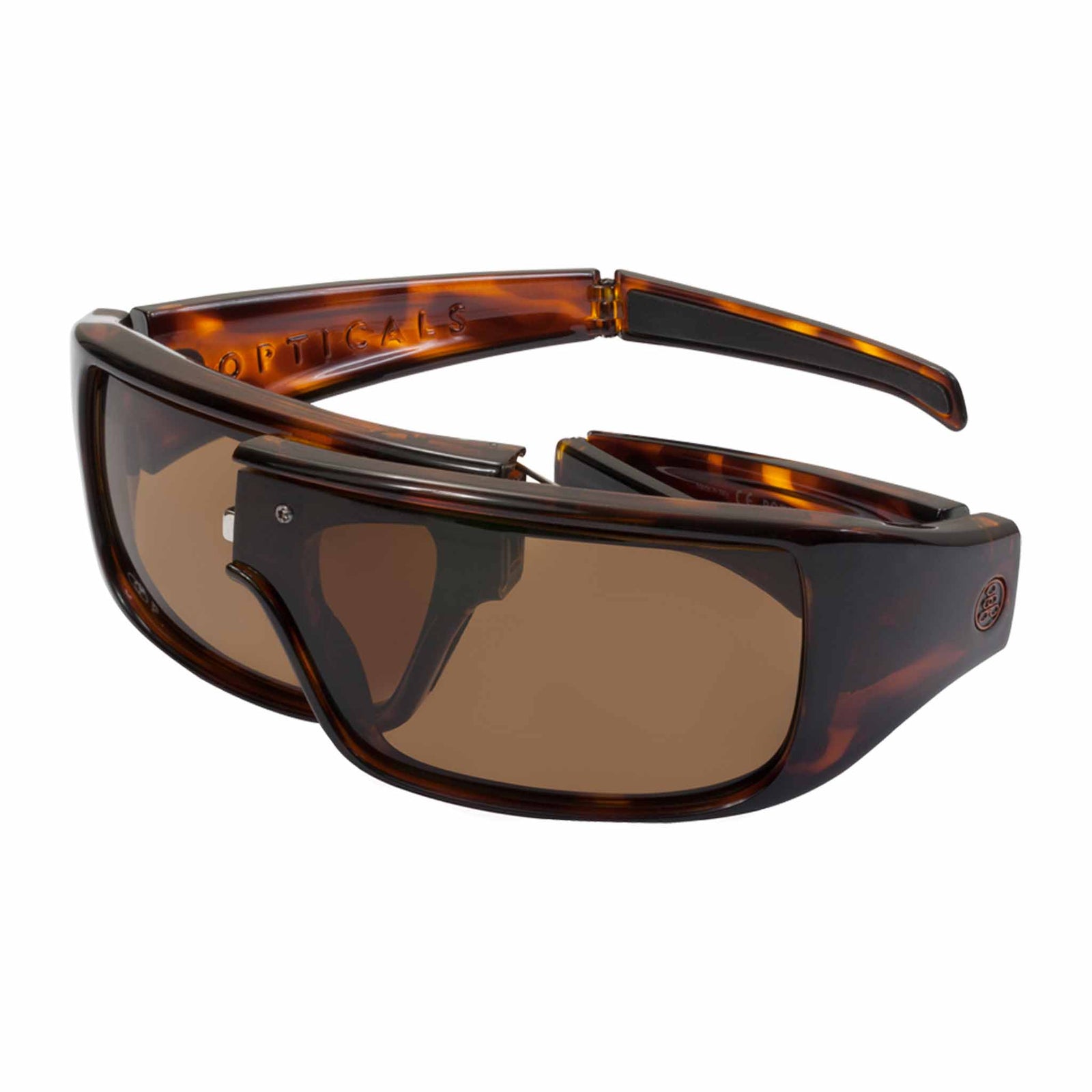 Popticals, Premium Compact Sunglasses, PopGear, 010051-CTNP, Polarized Sunglasses, Gloss Tortoise Frame , Brown Lenses, Spider View