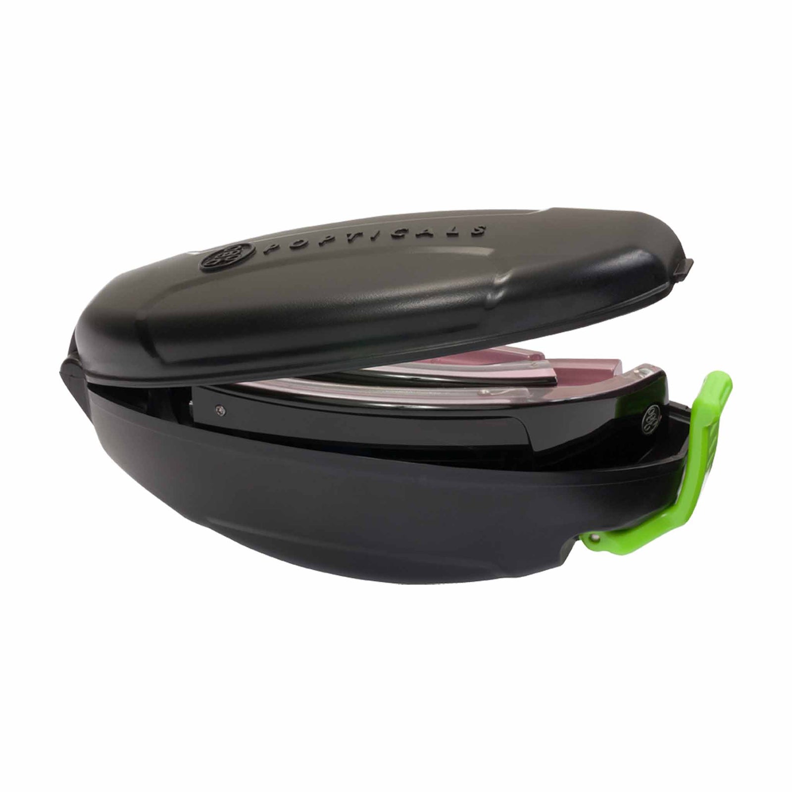 Popticals, Premium Compact Sunglasses, PopGear, 040051-KLGP, Polarized Sunglasses, Gloss Black over Pink Crystal Frame , Gray Lenses, Case View