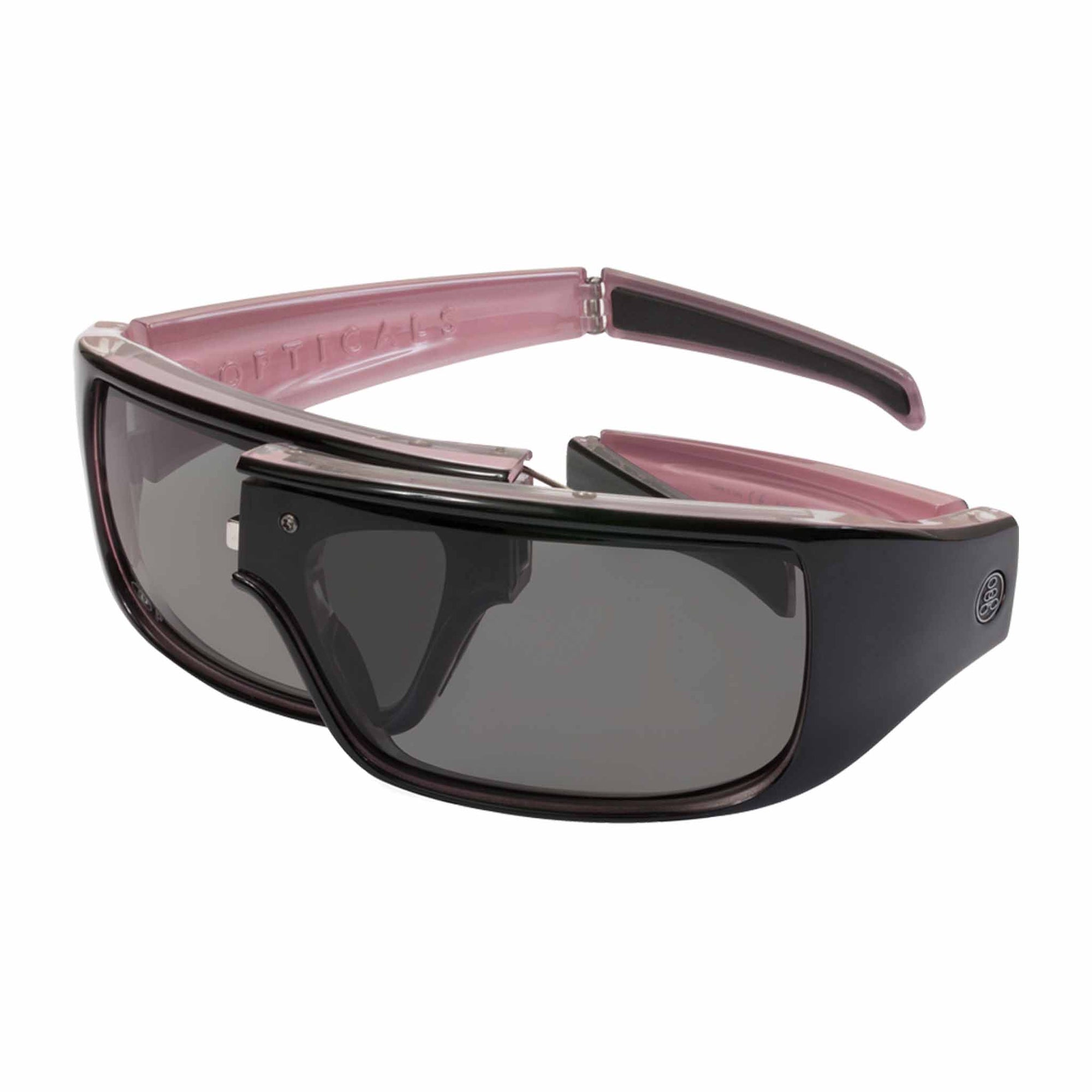 Popticals, Premium Compact Sunglasses, PopGear, 040051-KLGP, Polarized Sunglasses, Gloss Black over Pink Crystal Frame , Gray Lenses, Glam View