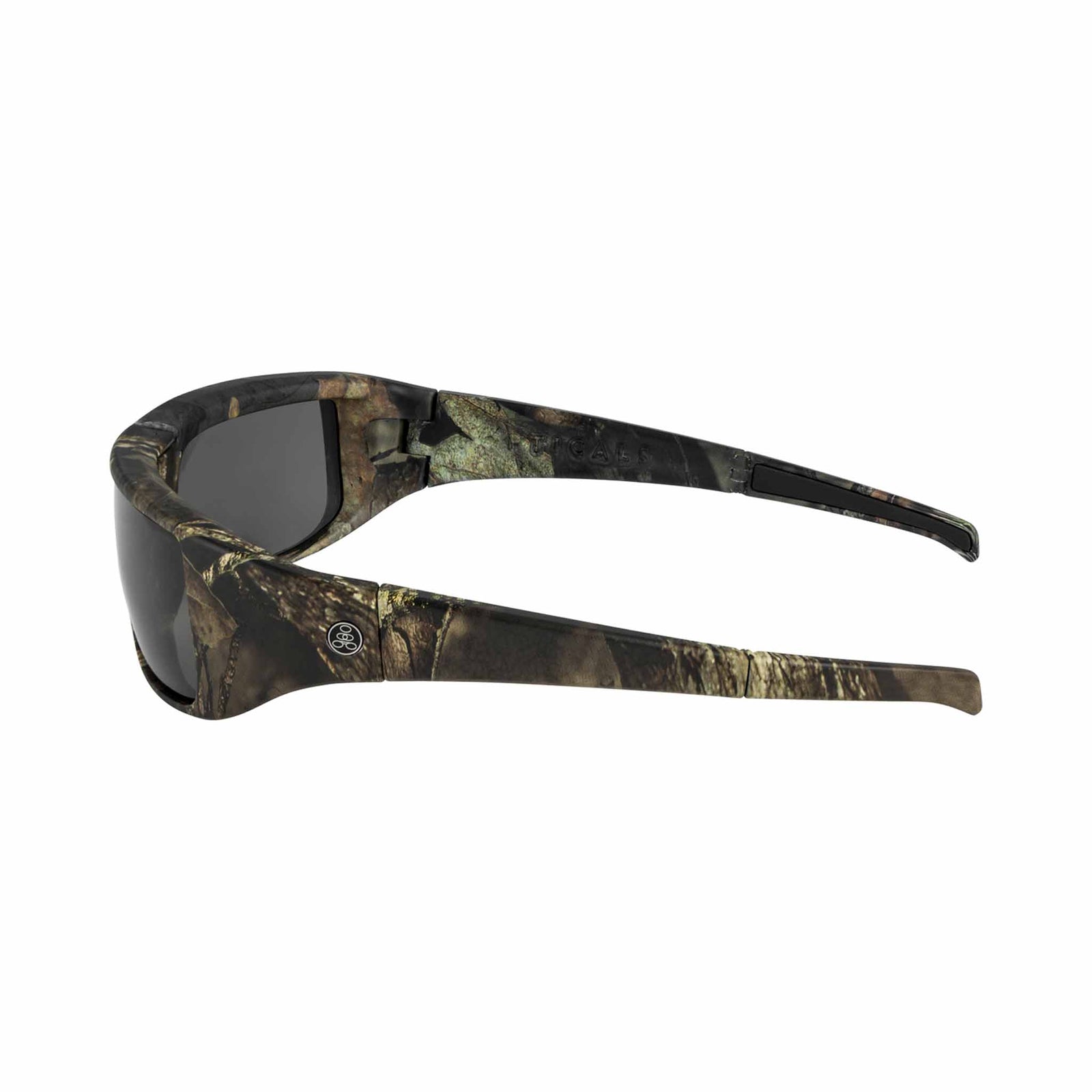 Popticals, Premium Compact Sunglasses, PopGear, 050050-MCGP, Polarized Sunglasses, Matte Mossy Oak Break-Up Frame , Gray Lenses, Side View