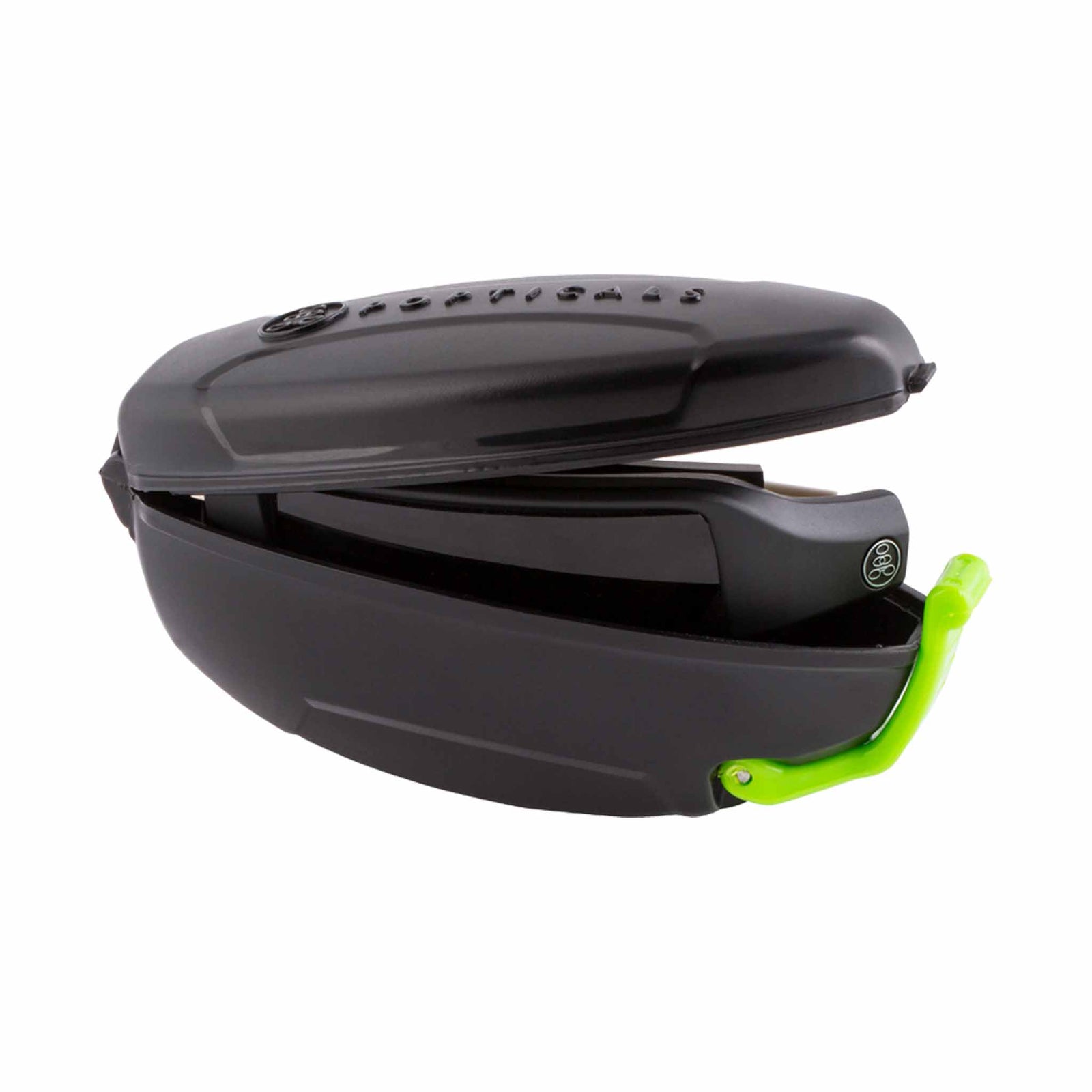 Popticals, Premium Compact Sunglasses, PopGun, 010010-WMGP, Polarized Sunglasses, Matte Black/White Frame, Gray Lenses, Case View