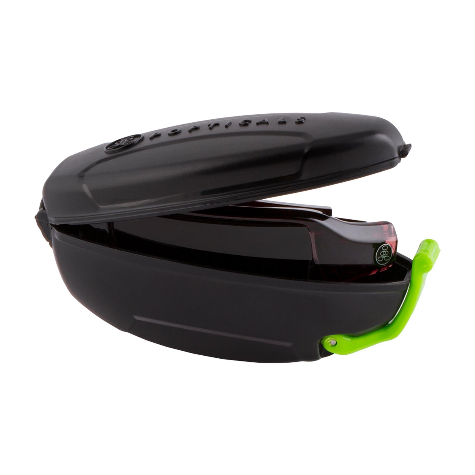 Popticals, Premium Compact Sunglasses, PopGun, 020010-WXGP, Polarized Sunglasses, Gloss Wine Crystal Frame, Gray Lenses, Case View