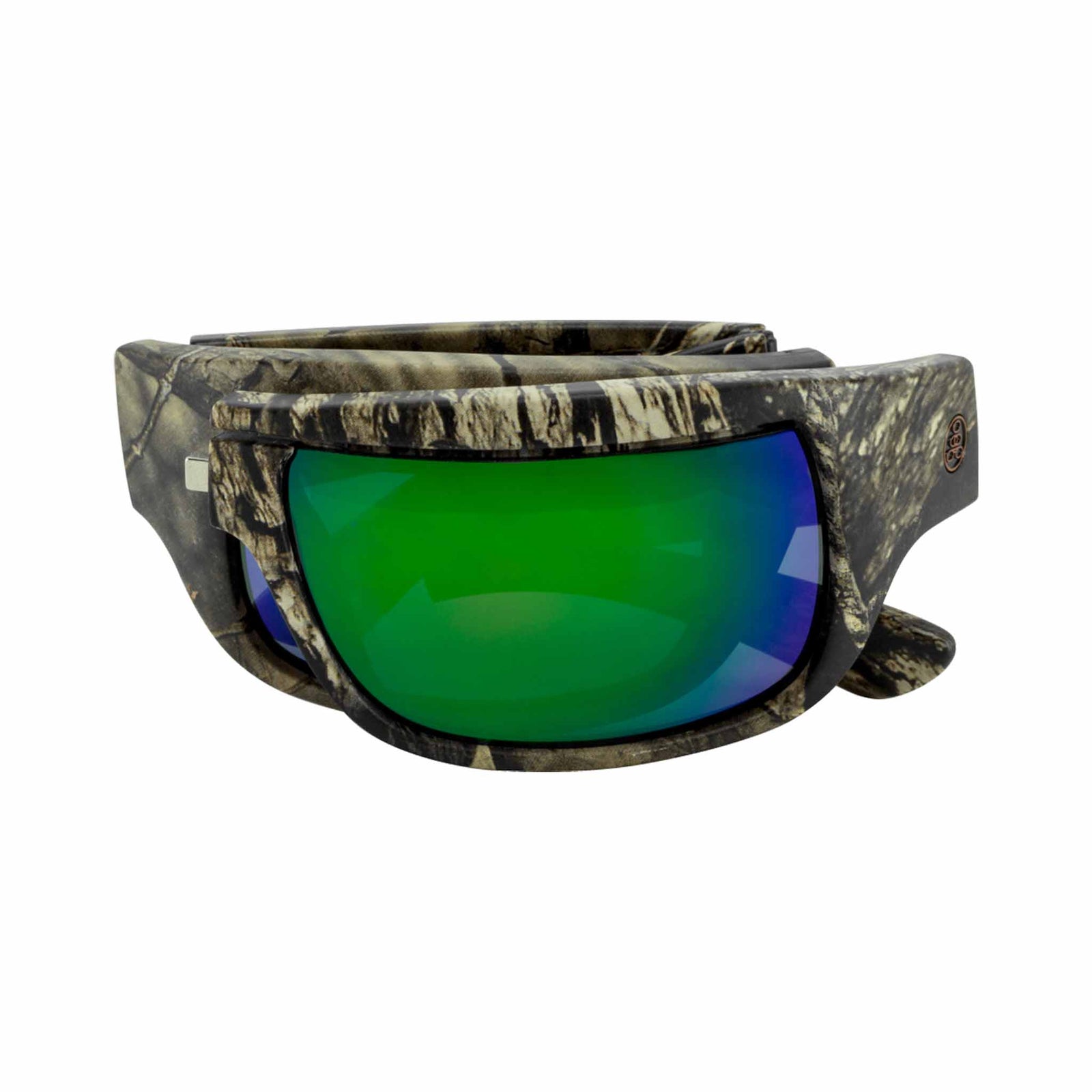 Popticals, Premium Compact Sunglasses, PopH2O, 010070-MCEN, Polarized Sunglasses, Matte Mossy Oak Break-Up Frame, Gray Lenses w/Green Mirror Finish, Compact View