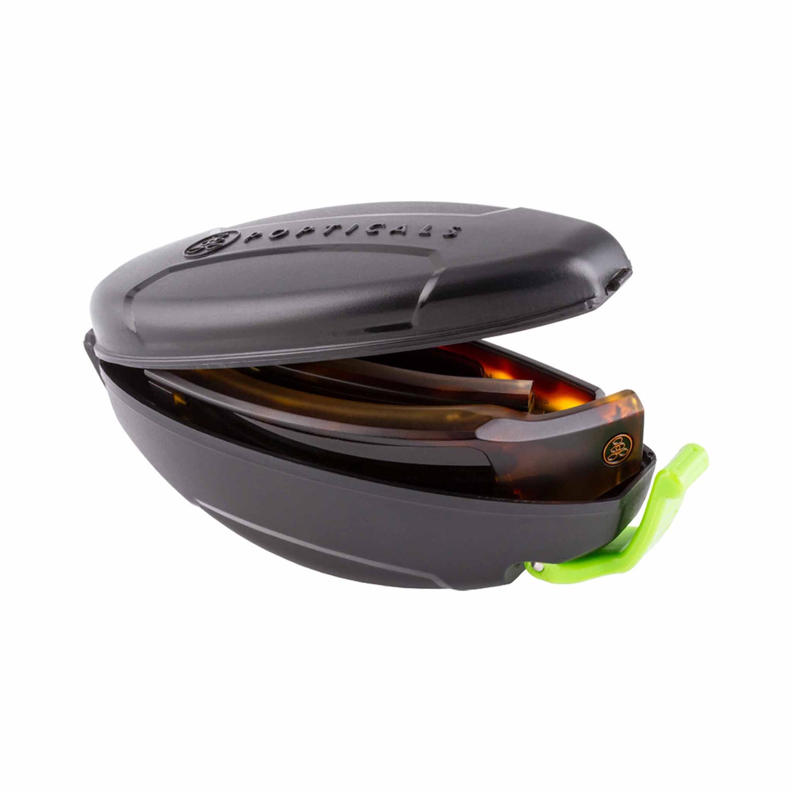 Popticals, Premium Compact Sunglasses, PopSign, 010020-BUNP, Polarized Sunglasses, Matte Tortoise/Crystal Frame, Brown Lenses, Case View