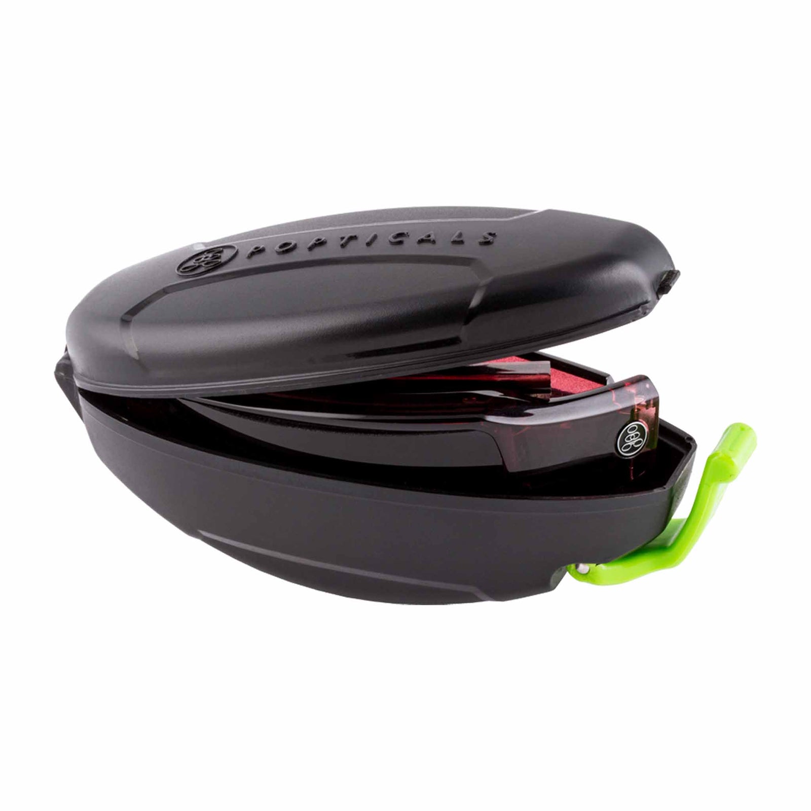 Popticals, Premium Compact Sunglasses, PopSign, 020020-WXGP, Polarized Sunglasses, Gloss Wine Crystal Frame, Gray Lenses, Case View