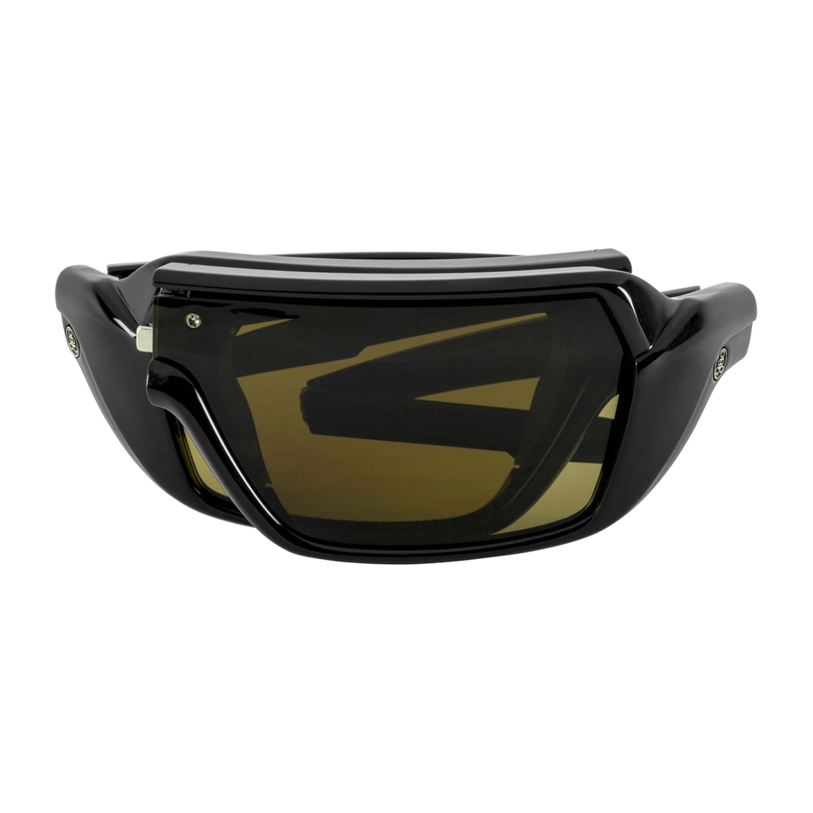 Popticals, Premium Compact Sunglasses, PopStorm, 010060-BGNP, Polarized Sunglasses, Gloss Black Frame, Brown Lenses, Compact View