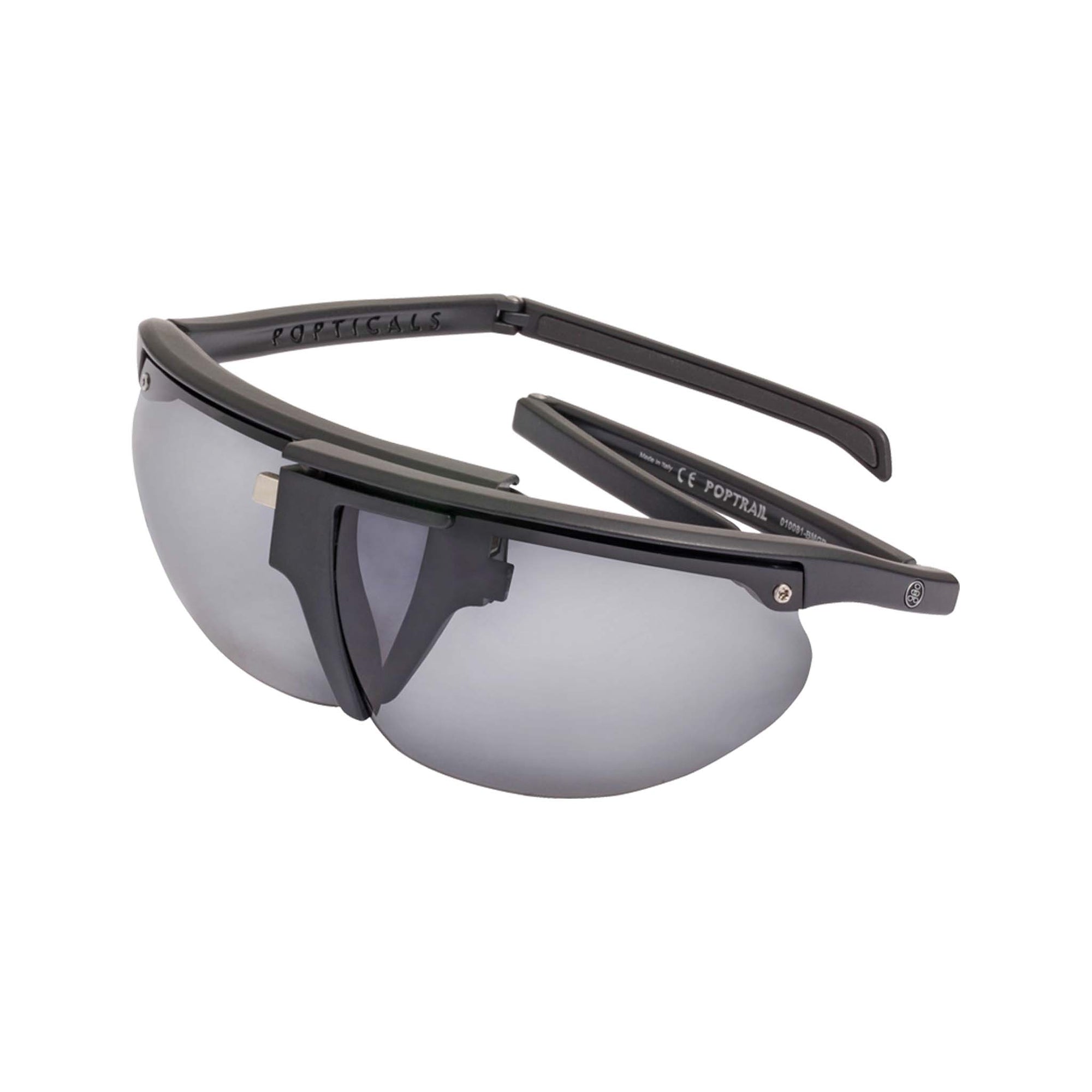 Popticals, Premium Compact Sunglasses, PopTrail, 010081-BMGP, Polarized Sunglasses, Matte Black Frame, Gray Lenses, Glam View