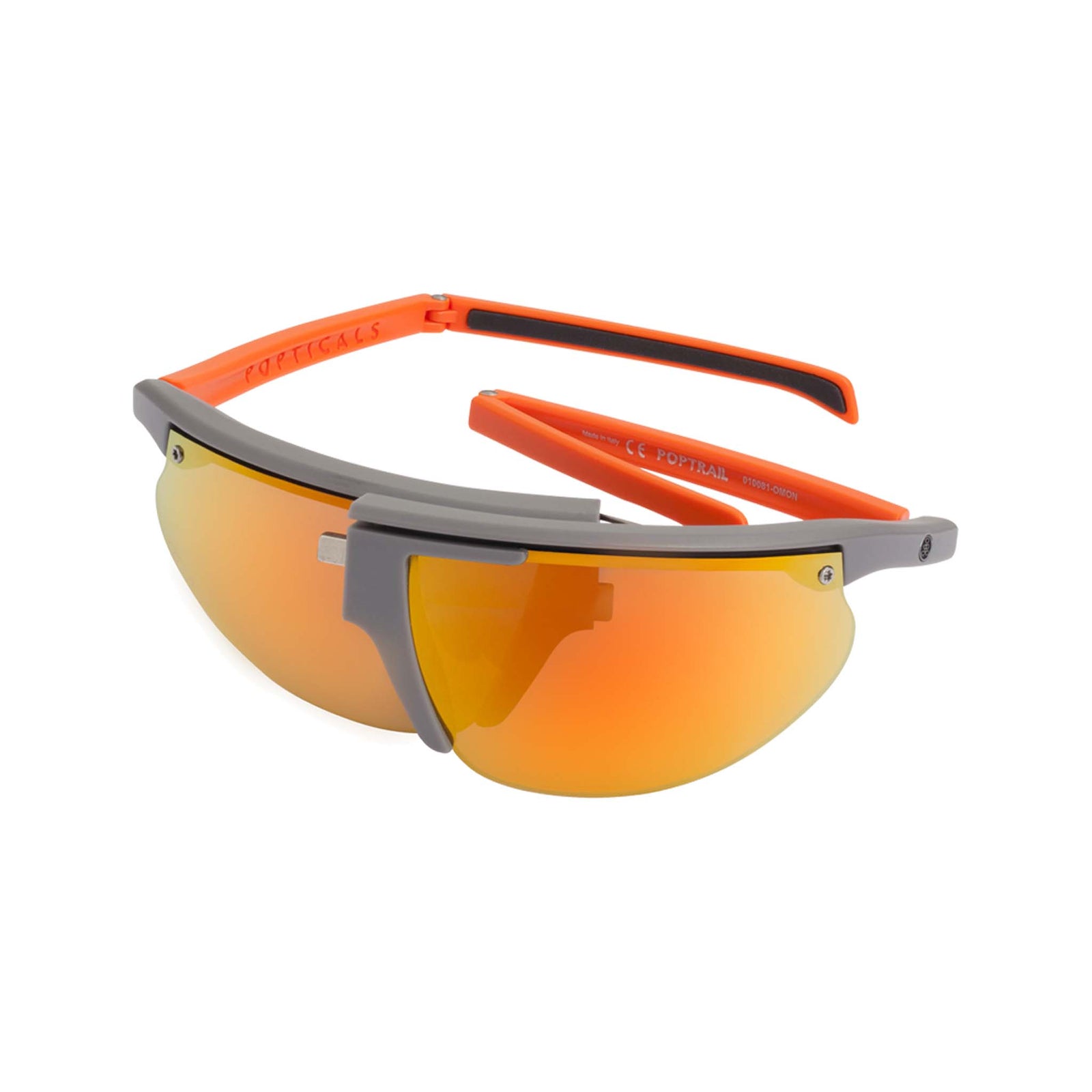 Popticals, Premium Compact Sunglasses, PopTrail, 010081-OMON, Polarized Sunglasses, Matte Gray/Orange Frame, Gray Lenses w/Orange Mirror Finish, Spider View