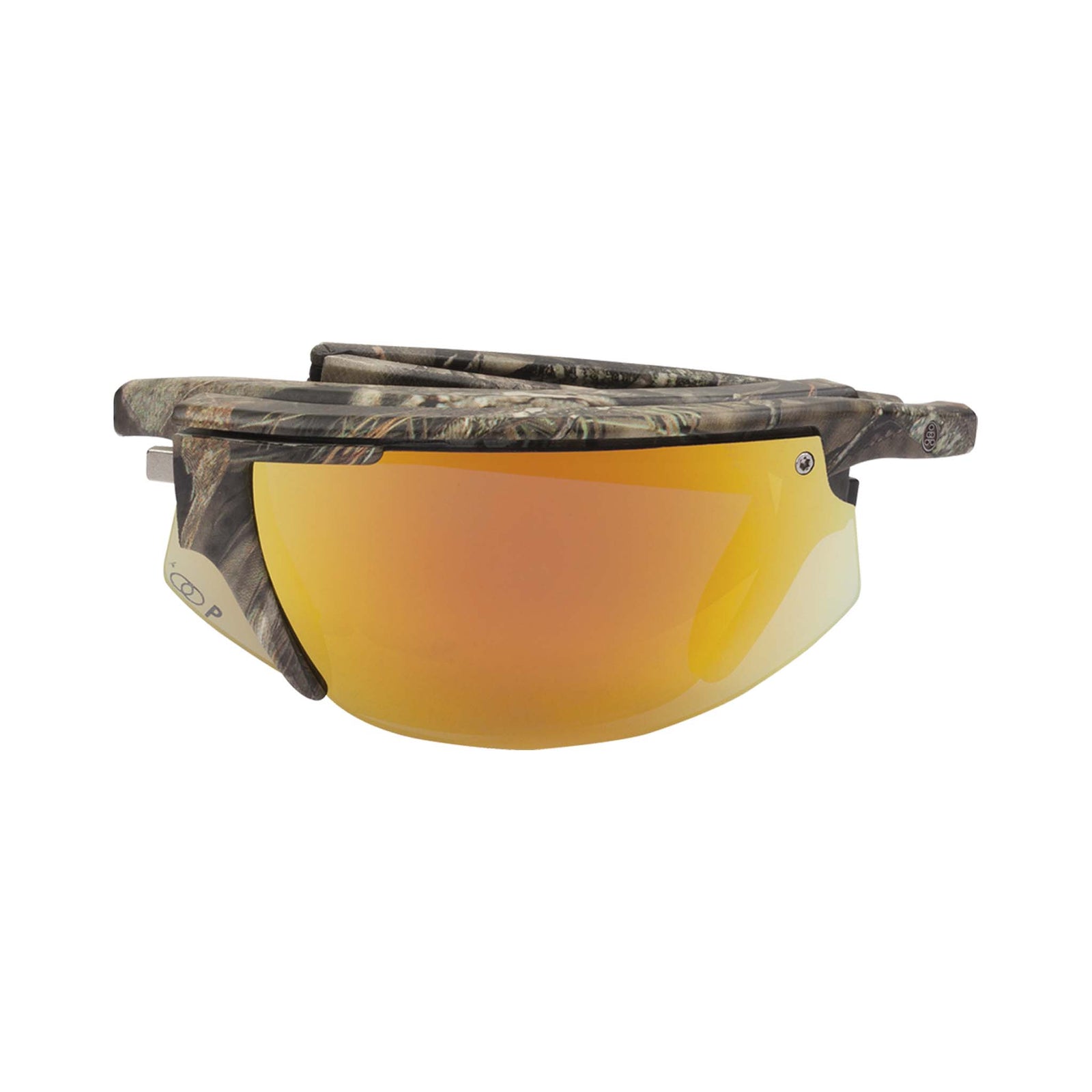 Popticals, Premium Compact Sunglasses, PopStar, 010040-MCON, Polarized Sunglasses, Matte Mossy Oak Break-Up Frame, Gray Lenses w/Orange Mirror Finish, Compact View