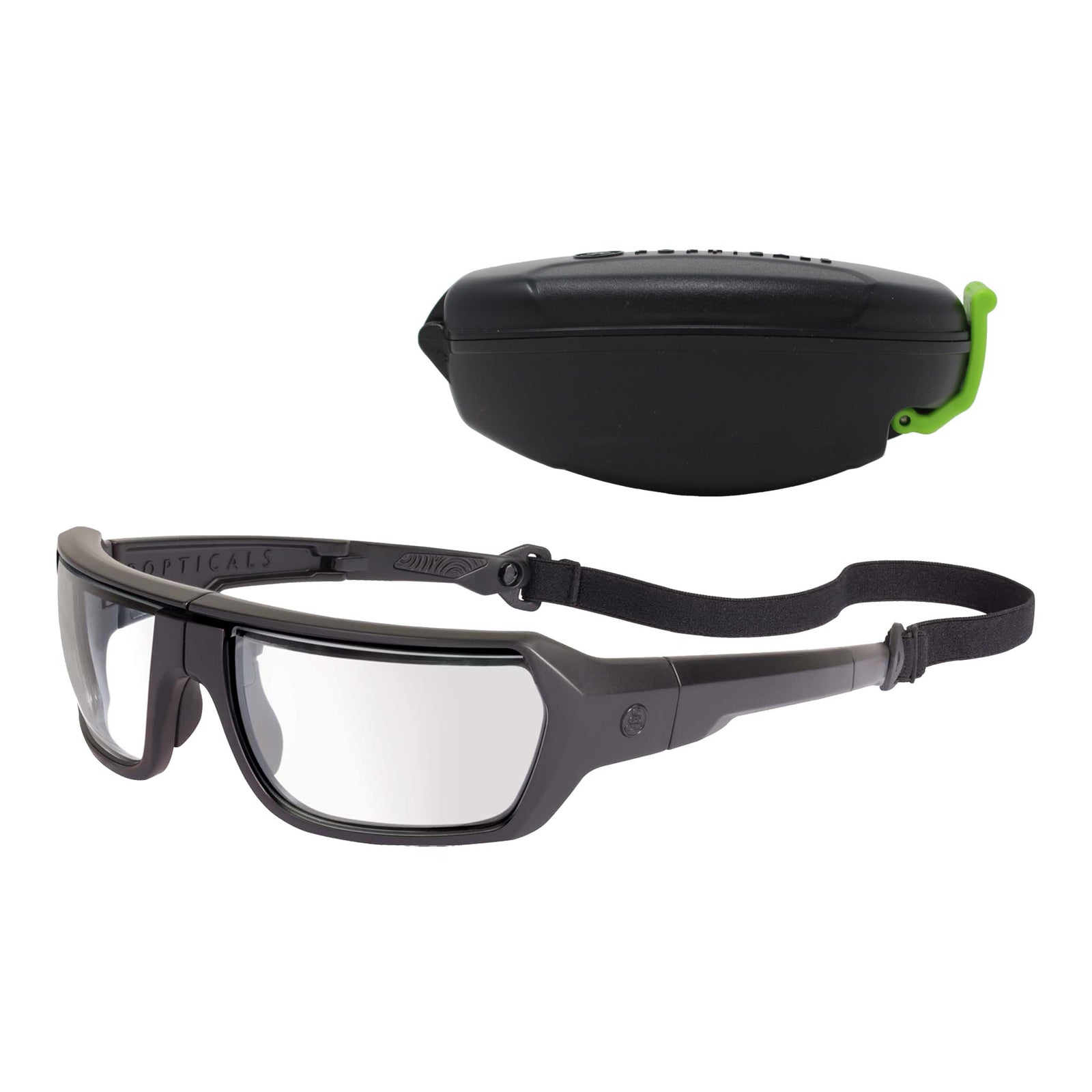 Popticals, Premium Compact Sunglasses, PopZulu, 600010-BMXZ, Standard Sunglasses, Matte Black Frame, Clear Opx Lenses, Case and Glam Strap View