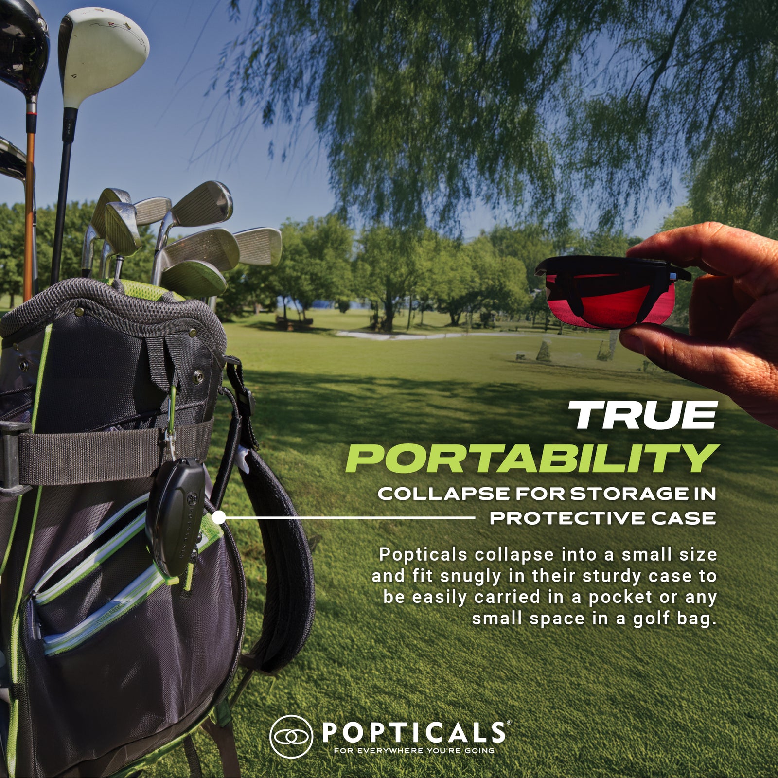 Popticals NYDEF Golf Sunglasses, Collapse for storage in protective case