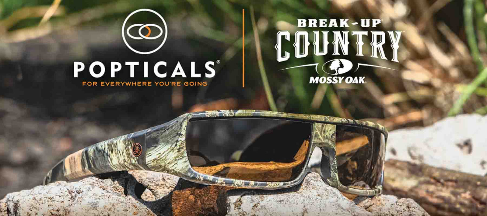 Mossy Oak Popticals Sunglasses with the famous break up country camo pattern