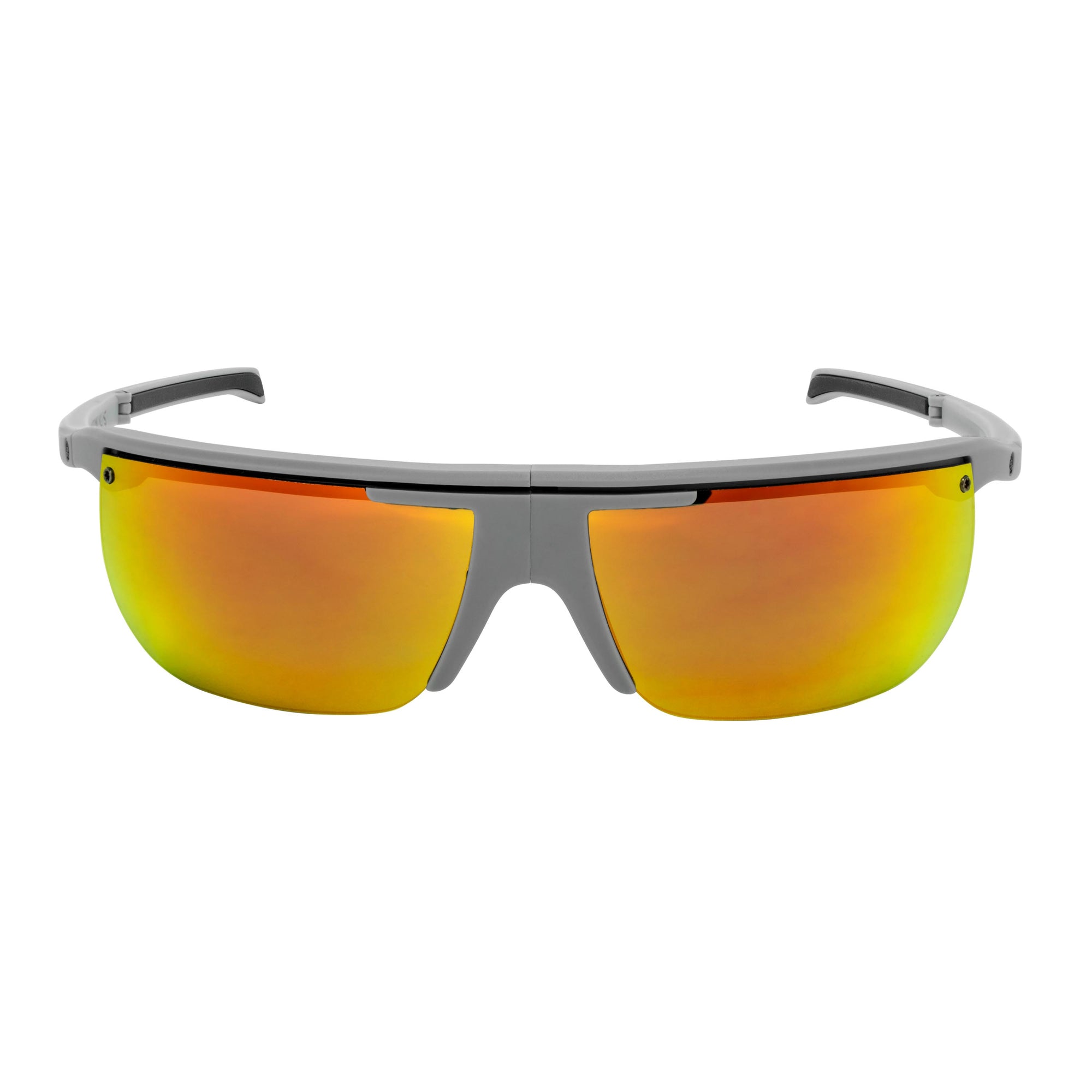 Popticals, Premium Compact Sunglasses, PopArt, 010030-GMON, Polarized Sunglasses, Matte Gray Frame, Gray Lenses with Orange Mirror Finish, Front Tilt View