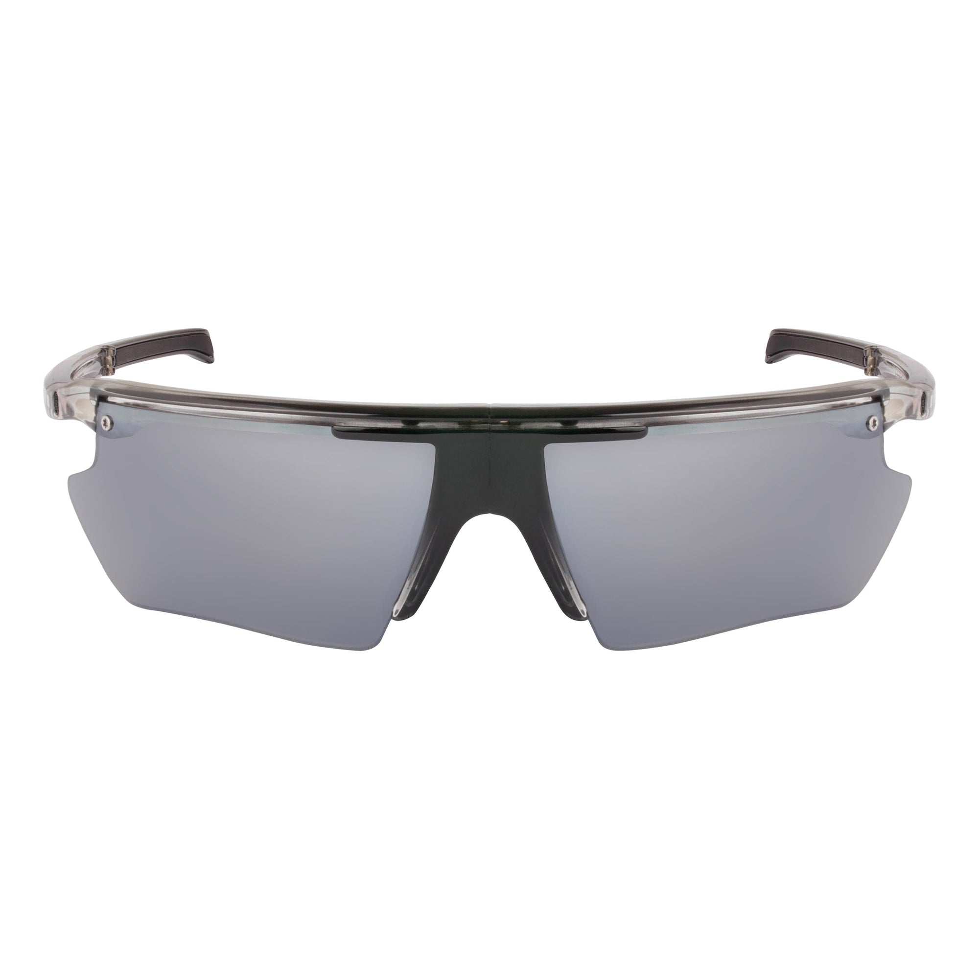 Popticals, Premium Compact Sunglasses, PopEdge, 010091-SFLN, Polarized Sunglasses, Gloss Smoke Frame, Gray Lenses with Silver Mirror Finish, Front Tilt View