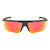 Popticals, Premium Compact Sunglasses, PopEdge, 010091-BGRN, Polarized Sunglasses, Gloss Black Frame, Gray Lenses with Red Mirror Finish, Front Tilt View