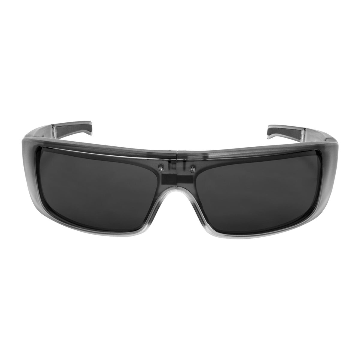 Popticals, Premium Compact Sunglasses, PopGear, 030050-SEGP, Polarized Sunglasses, Matte Smoke/Black Crystal Frame , Gray Lenses, Front Tilt View