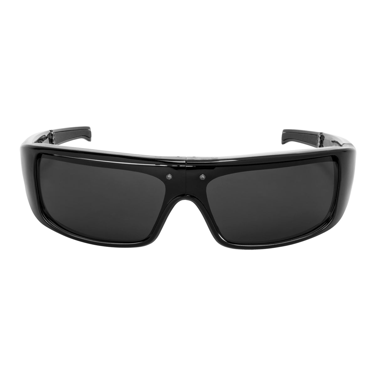 Popticals, Premium Compact Sunglasses, PopGear, 040050-BLGP, Polarized Sunglasses, Gloss Black over Crystal Frame , Gray Lenses, Front Tilt View