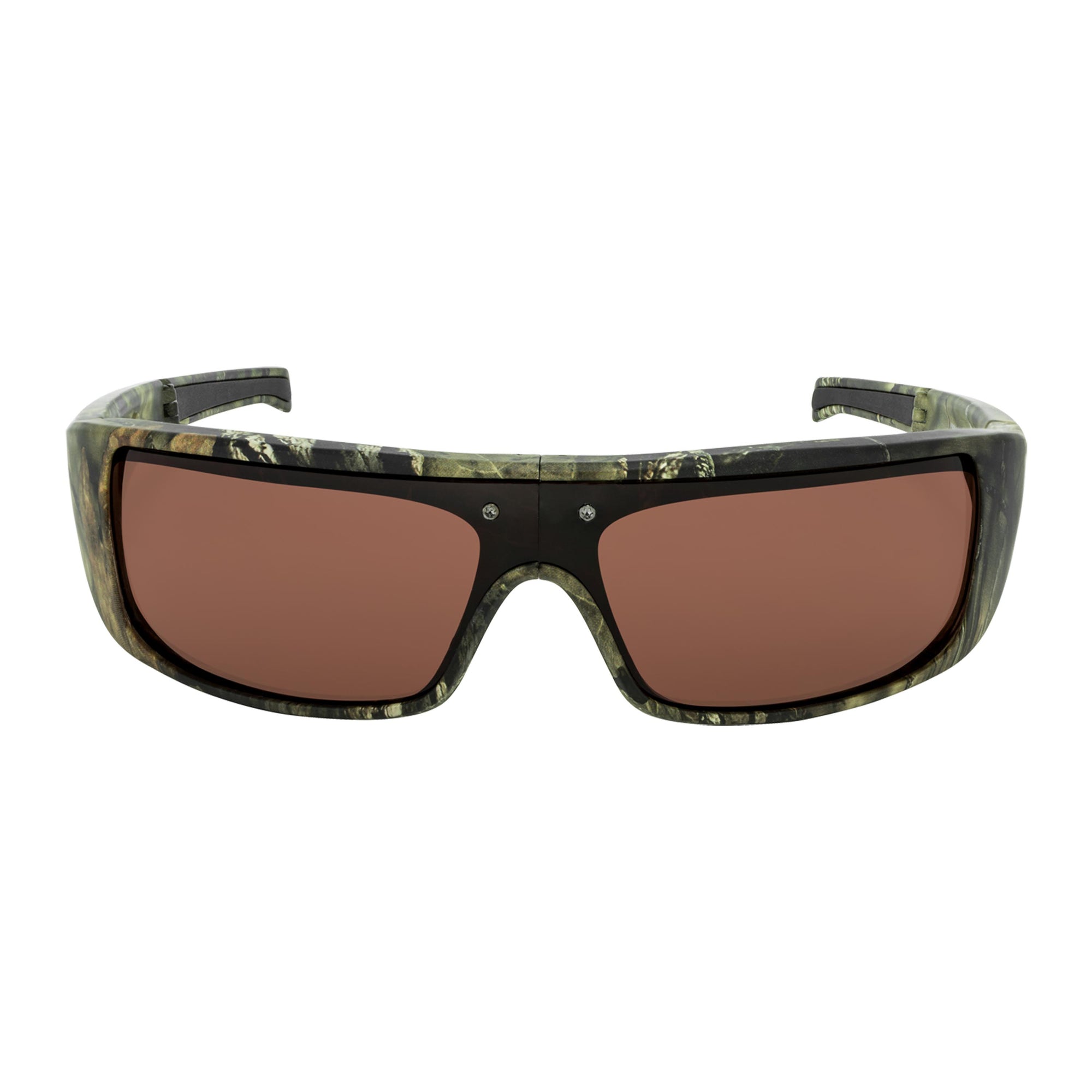 Popticals, Premium Compact Sunglasses, PopGear, 050050-MCCP, Polarized Sunglasses, Matte Mossy Oak Break-Up Frame , Copper Lenses, Front Tilt View