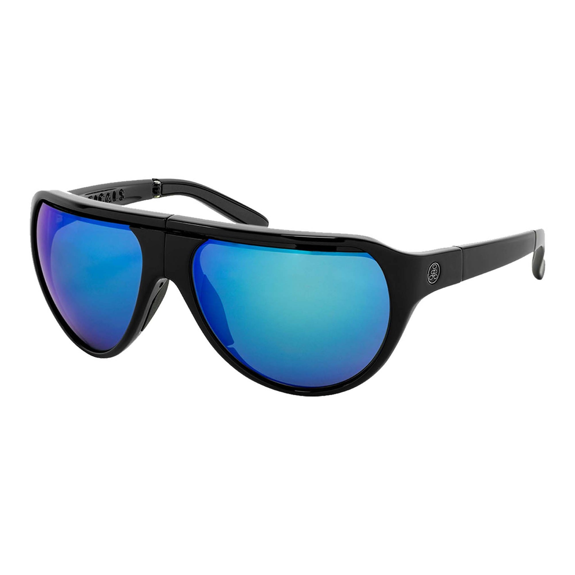 Popticals, Premium Compact Sunglasses, PopAir, 300010-BGUN, Polarized Sunglasses, Gloss Black Frame, Gray Lenses with Blue Mirror Finish, Glam View