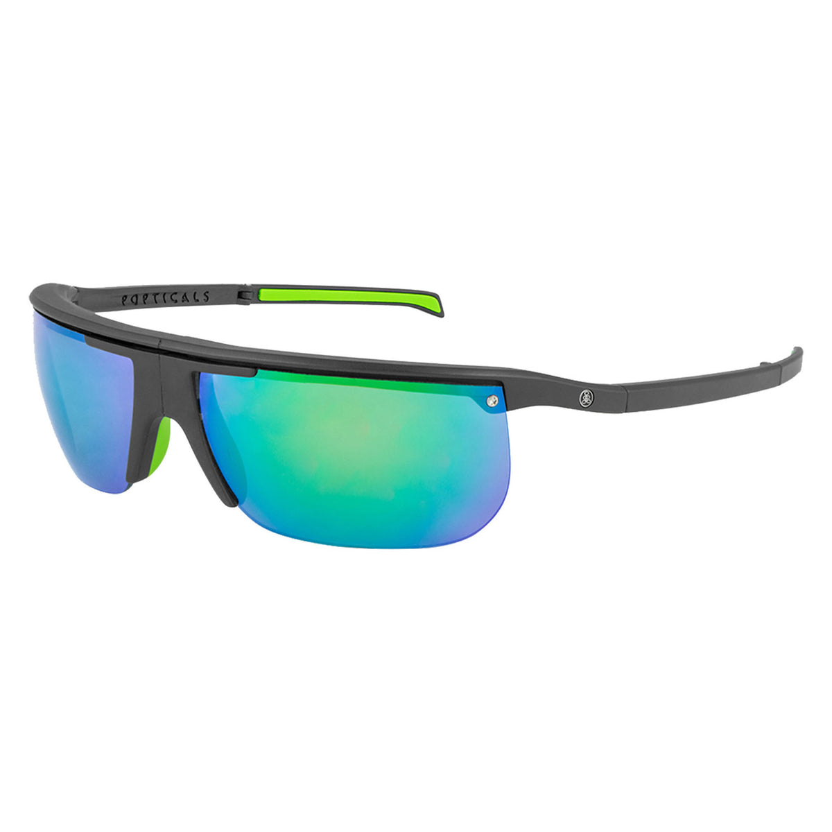 Popticals, Premium Compact Sunglasses, PopArt, 010030-BMEN, Polarized Sunglasses, Matte Black Frame, Gray Lenses with Green Mirror Finish, Glam View