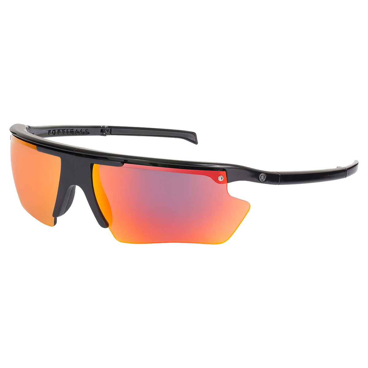 Popticals, Premium Compact Sunglasses, PopEdge, 010091-BGRN, Polarized Sunglasses, Gloss Black Frame, Gray Lenses with Red Mirror Finish, Glam View