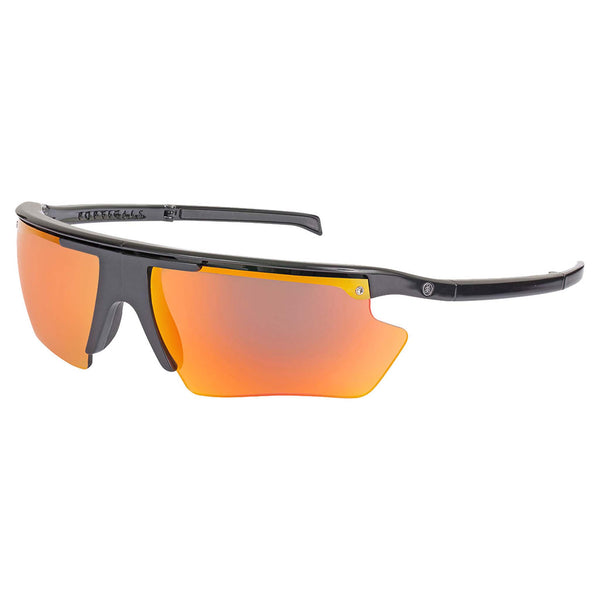 Popticals, Premium Compact Sunglasses, PopEdge, 040091-BLON, Polarized Sunglasses, Gloss Black over Crystal Frame, Gray Lenses with Orange Mirror Finish, Glam View