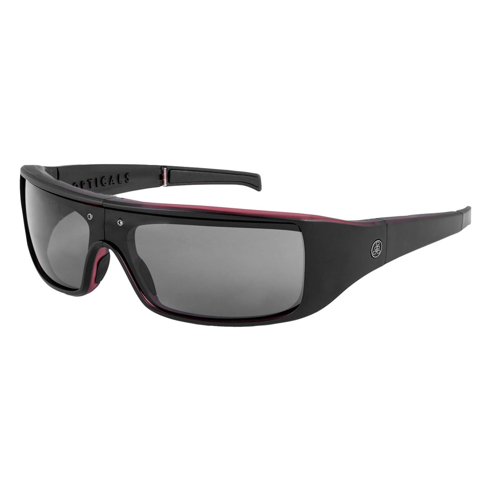 Popticals, Premium Compact Sunglasses, PopGear, 030050-REGP, Polarized Sunglasses, Matte Red/Black Crystal Frame, Gray Lenses, Glam View