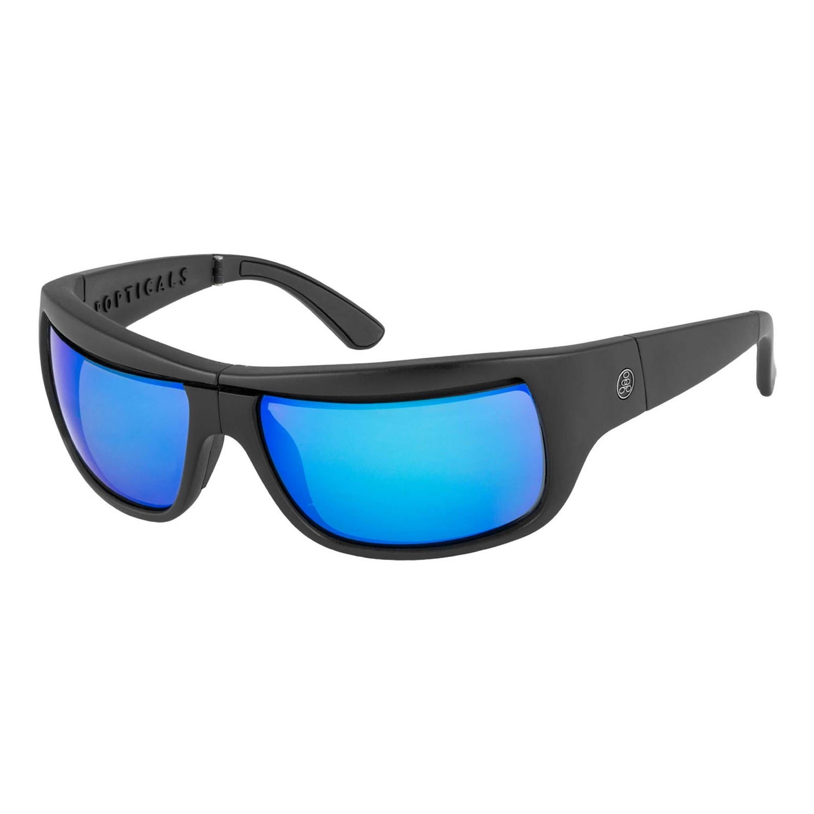 Popticals, Premium Compact Sunglasses, PopH2O, 010070-BMUN, Polarized Sunglasses, Matte Black Frame, Gray Lenses w/Blue Mirror Finish, Glam View