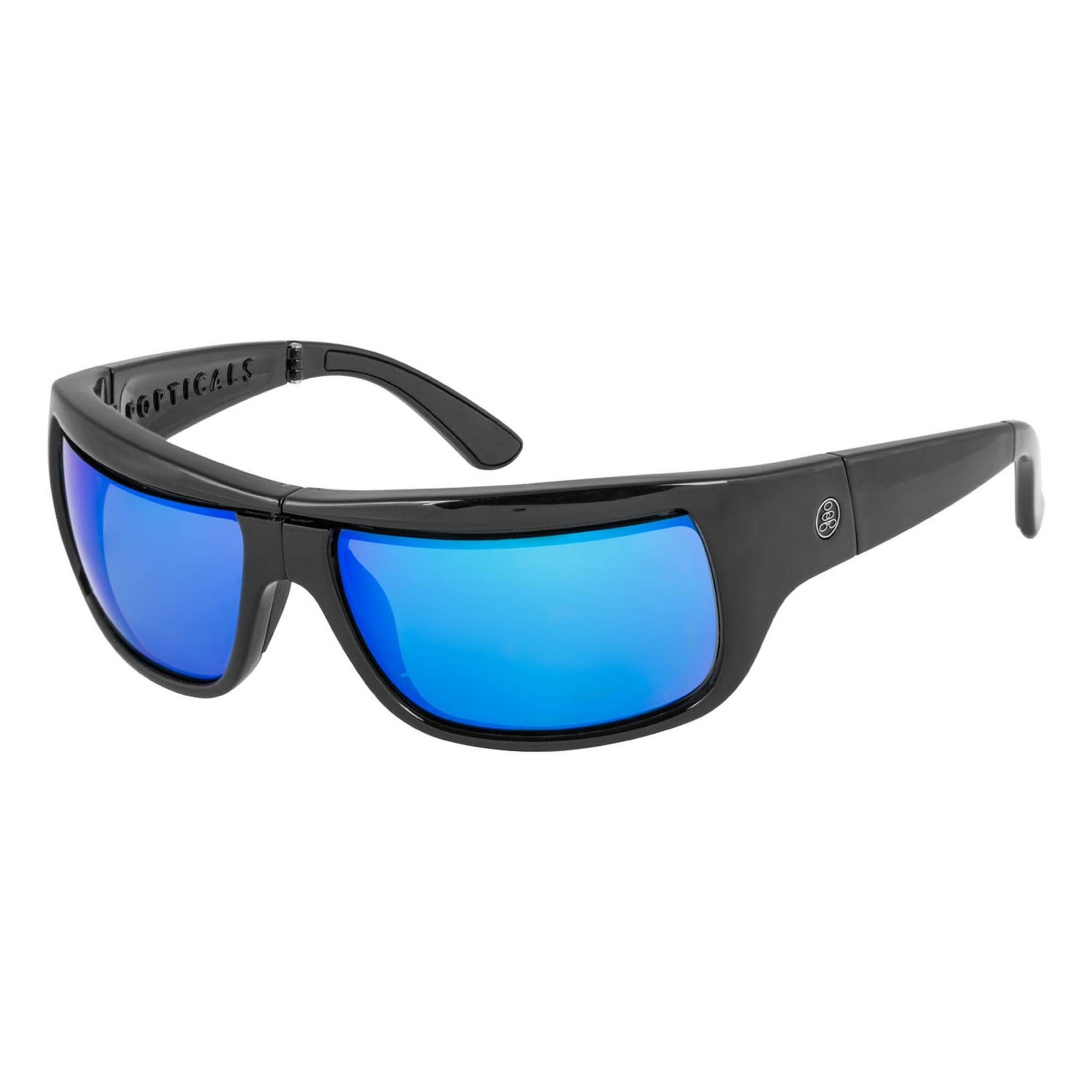 Popticals, Premium Compact Sunglasses, PopH2O, 010070-BGUN, Polarized Sunglasses, Gloss Black Frame, Gray Lenses w/Blue Mirror Finish, Glam View