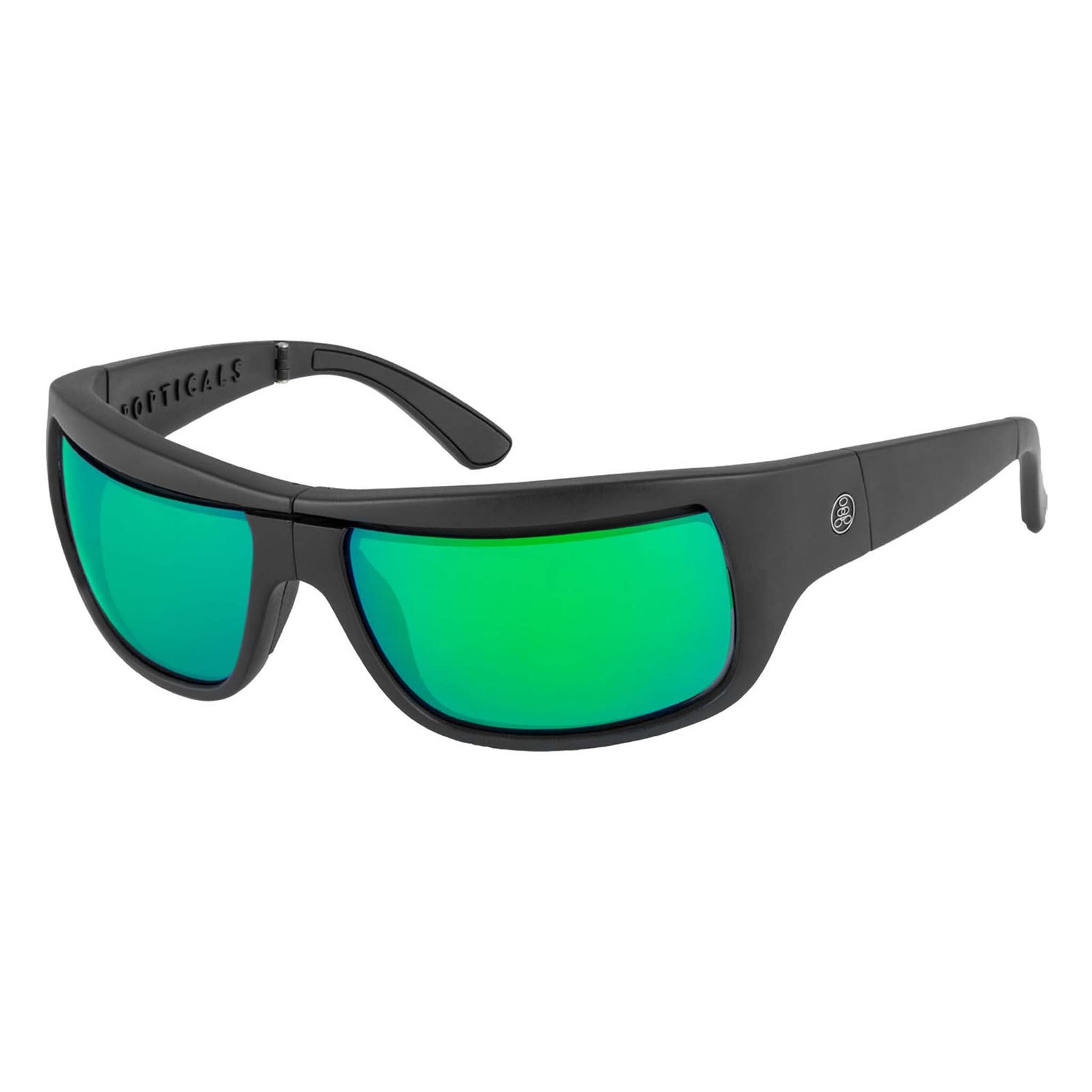 Popticals, Premium Compact Sunglasses, PopH2O, 010070-BMEN, Polarized Sunglasses, Matte Black Frame, Gray Lenses w/Green Mirror Finish, Glam View