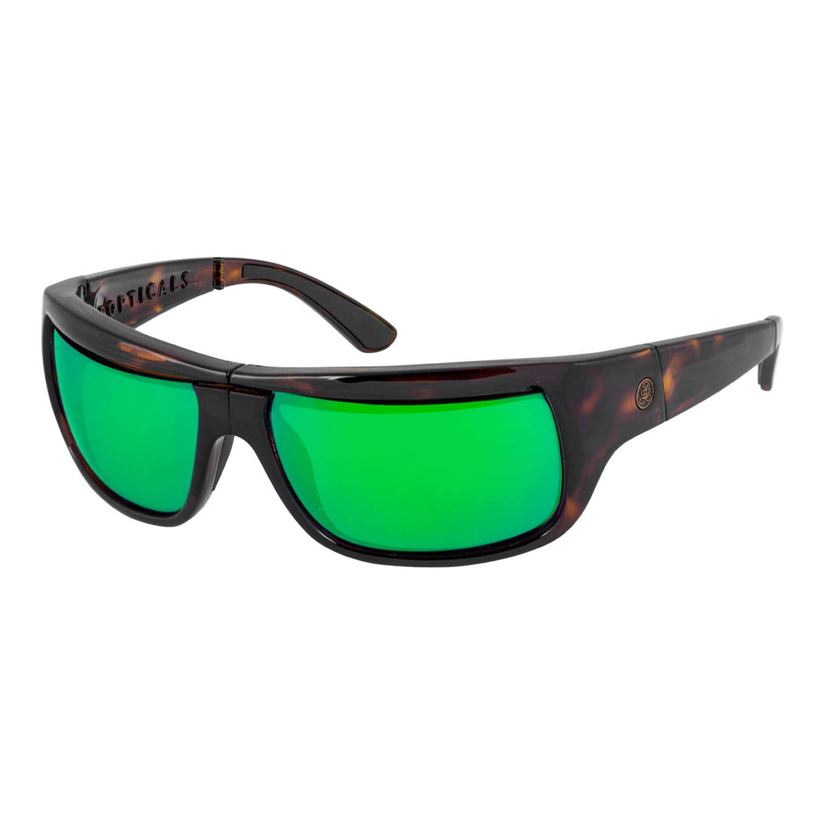 Popticals, Premium Compact Sunglasses, PopH2O, 010070-CTEN, Polarized Sunglasses, Gloss Tortoise Frame, Gray Lenses w/Green Mirror Finish, Glam View