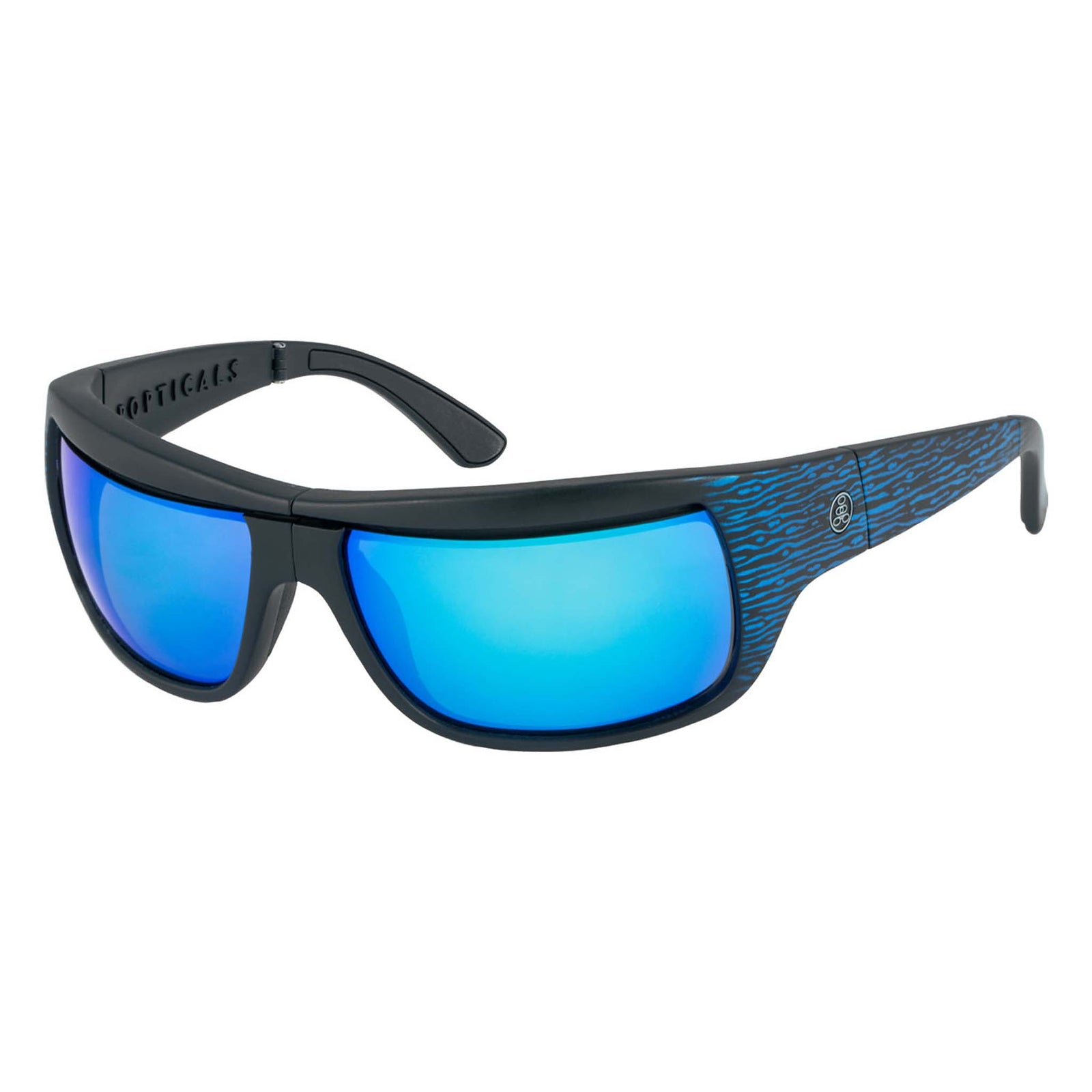 Popticals, Premium Compact Sunglasses, PopH2O, 010070-EUUN, Polarized Sunglasses, Matte Blue/Black Wood Frame, Gray Lenses w/Blue Mirror Finish, Glam View