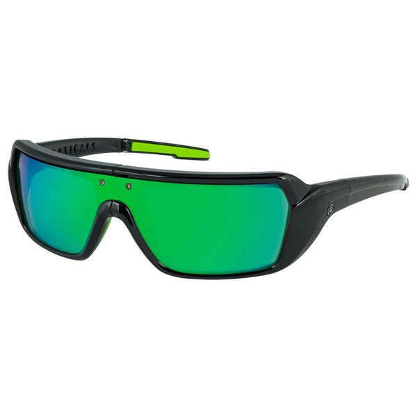 Popticals, Premium Compact Sunglasses, PopStorm, 010060-BGEO, Standard Sunglasses, Gloss Black Frame, Gray Lenses w/Green Mirror Finish, Glam View