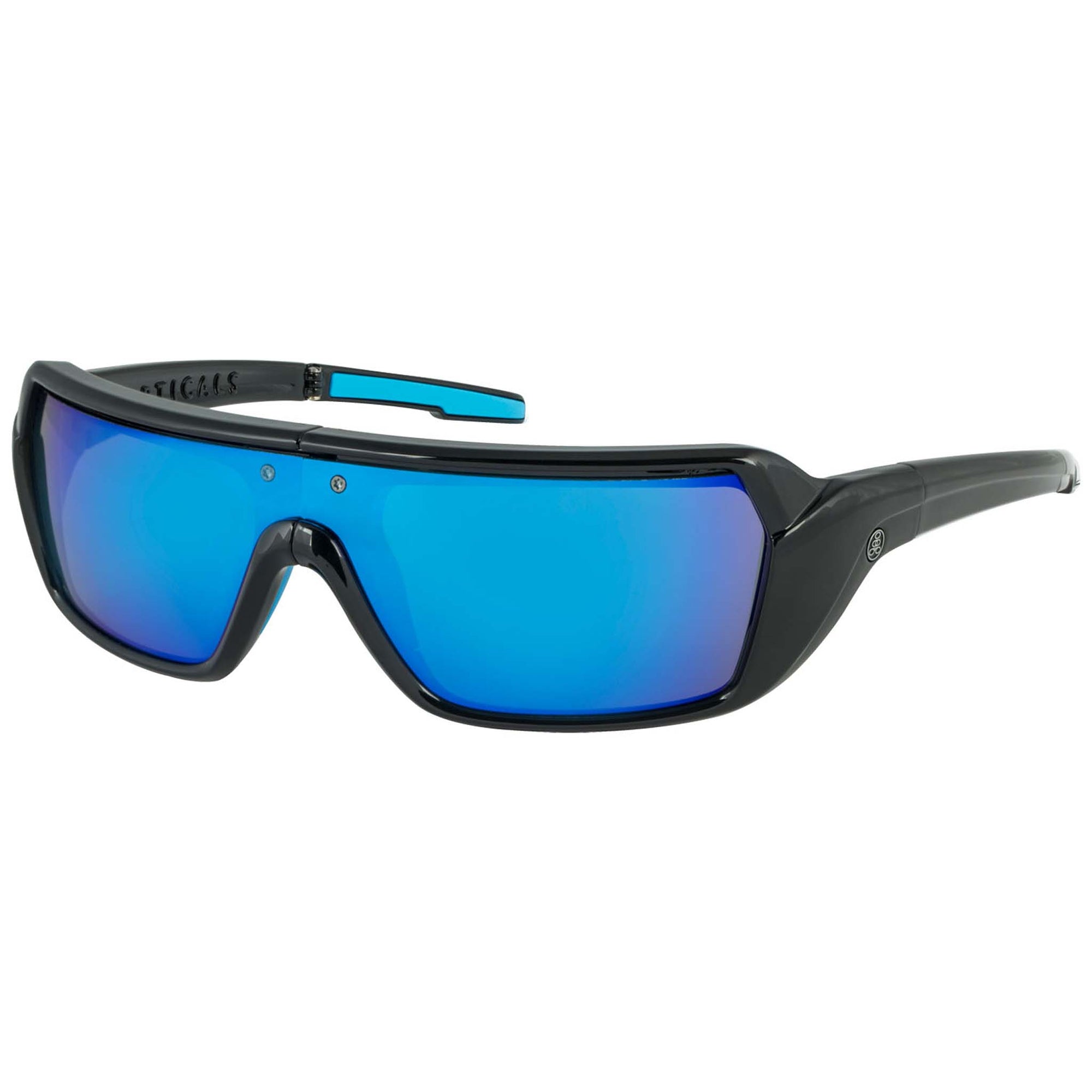 Popticals, Premium Compact Sunglasses, PopStorm, 010060-BGUO, Standard Sunglasses, Gloss Black Frame, Gray Lenses w/Blue Mirror Finish, Glam View