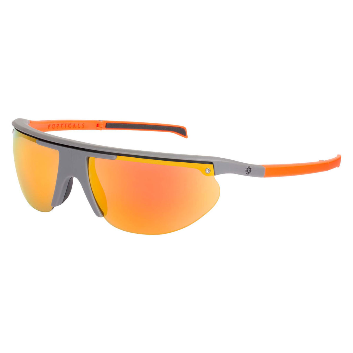 Popticals, Premium Compact Sunglasses, PopTrail, 010081-OMON, Polarized Sunglasses, Matte Gray/Orange Frame, Gray Lenses w/Orange Mirror Finish, Glam View