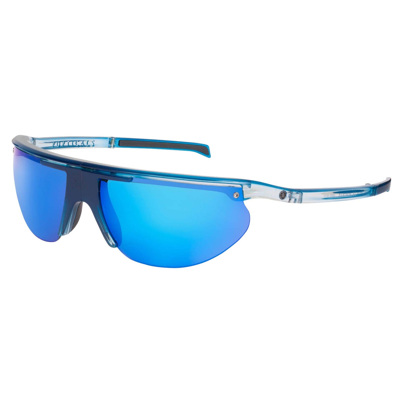 Popticals, Premium Compact Sunglasses, PopTrail, 030081-BFUN, Polarized Sunglasses, Gloss Blue over Crystal Frame, Gray Lenses w/Blue Mirror Finish, Glam View