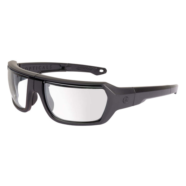 Popticals, Premium Compact Sunglasses, PopZulu, 600010-BMXZ, Standard Sunglasses, Matte Black Frame, Clear Opx Lenses, Glam View