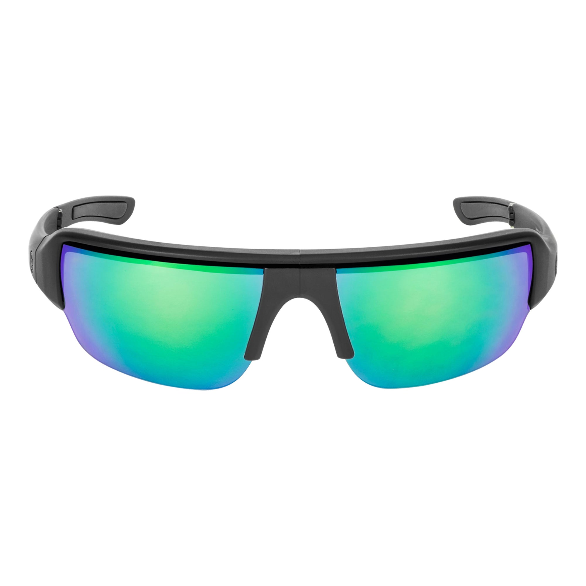 Popticals, Premium Compact Sunglasses, PopGun, 010010-BMEN, Polarized Sunglasses, Matte Black Frame, Gray Lenses w/Green Mirror, Glam View