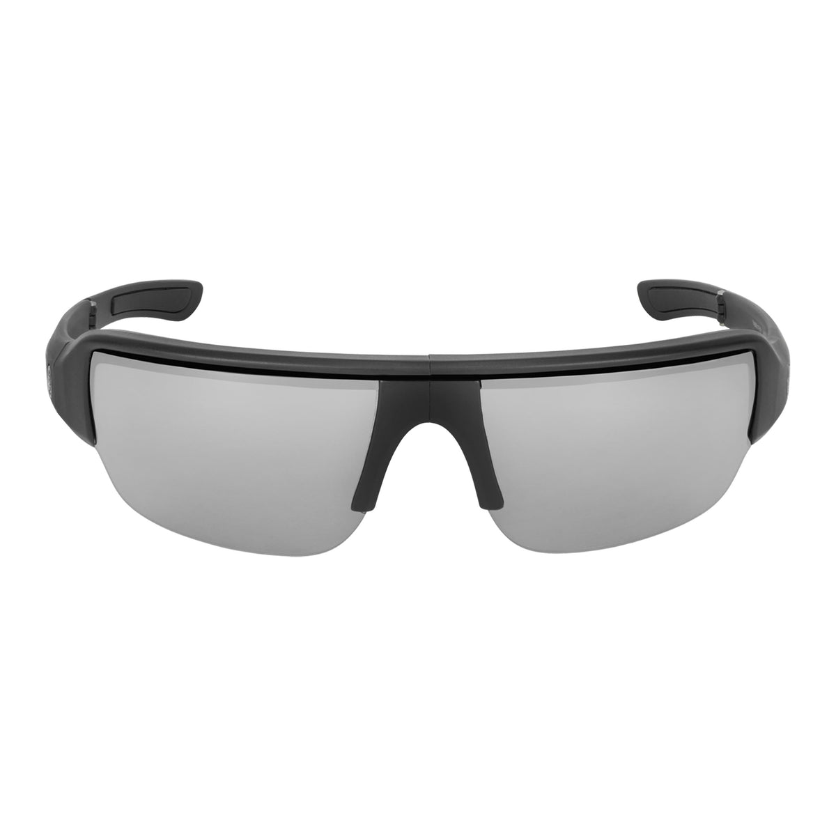 Popticals, Premium Compact Sunglasses, PopGun, 010010-BMLN, Polarized Sunglasses, Matte Black Frame, Gray Lenses w/Silver Mirror Finish, Front View